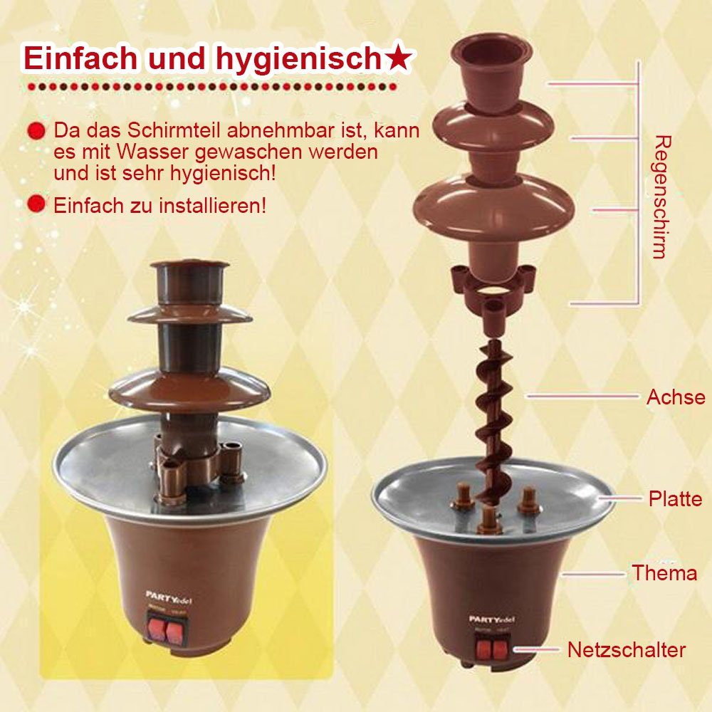 MOUTEN Schokoladenbrunnen Mini-Schokoladenbrunnenmaschine mit Schokoladenfondue Schichten, drei