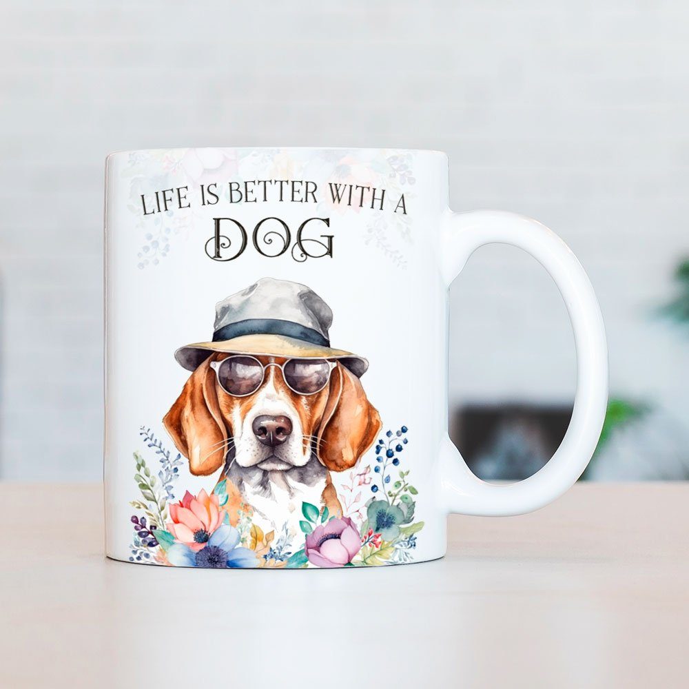 bedruckt, handgefertigt, 330 BEAGLE Cadouri Keramik, Kaffeetasse ml beidseitig Tasse mit Hunderasse, für Geschenk, Hundefreunde, -