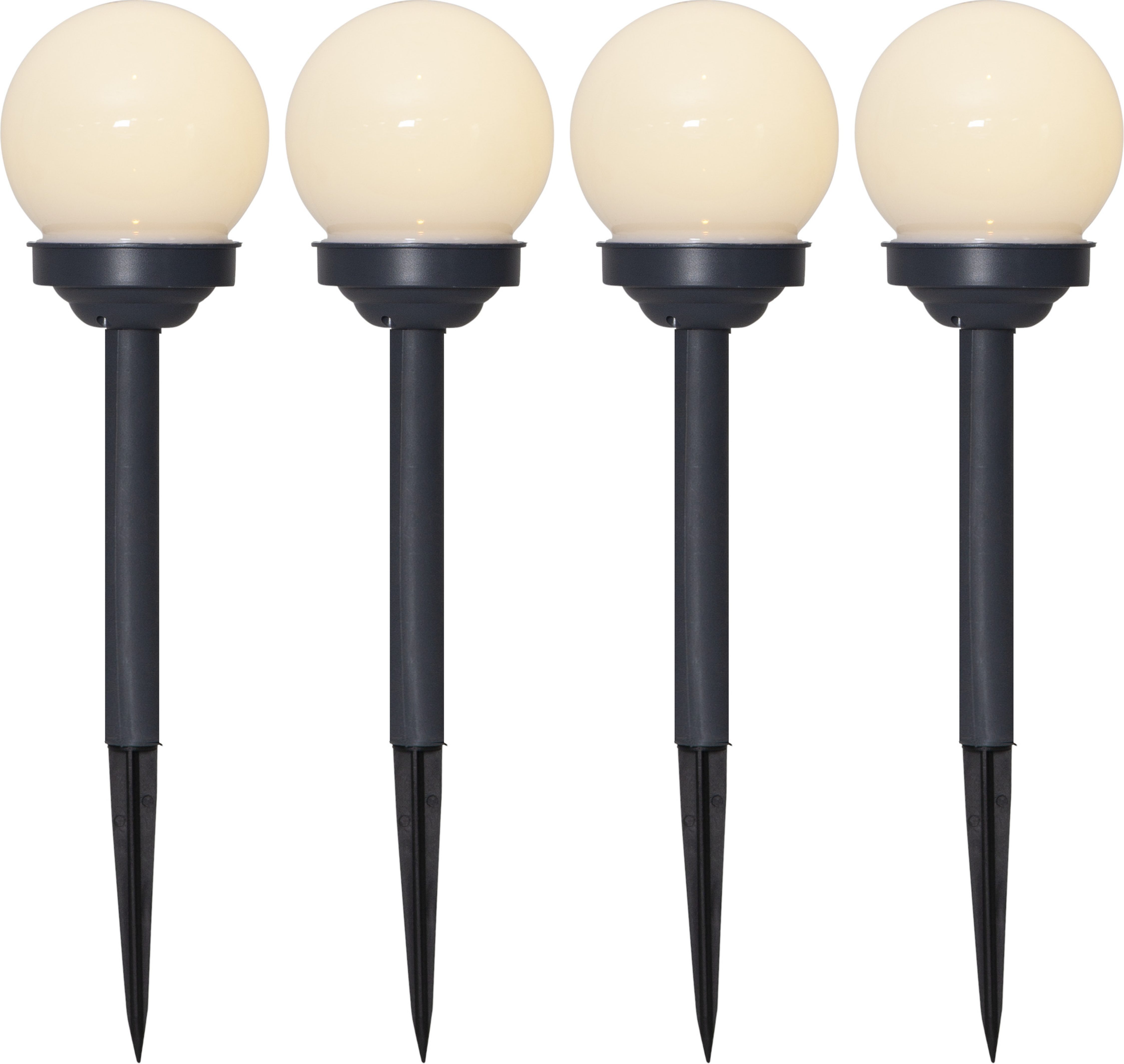 STAR TRADING LED Solarleuchte Solar-Wegleuchte Globus, Tageslichtsensor, LED fest integriert, Warmweiß, 4er-Set, Kugelleuchten mit 10cm Ø, Dämmerungssensor