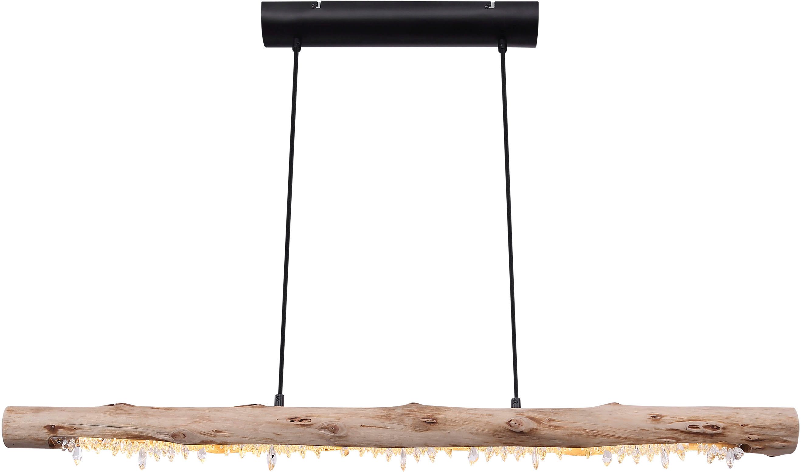 GLOBO LIGHTING Hängeleuchte FELICITAS, LED fest integriert, Warmweiß, Hängeleuchte Schwarz/Holz, Acrylkristalle, Stufenschalter, LED 15W