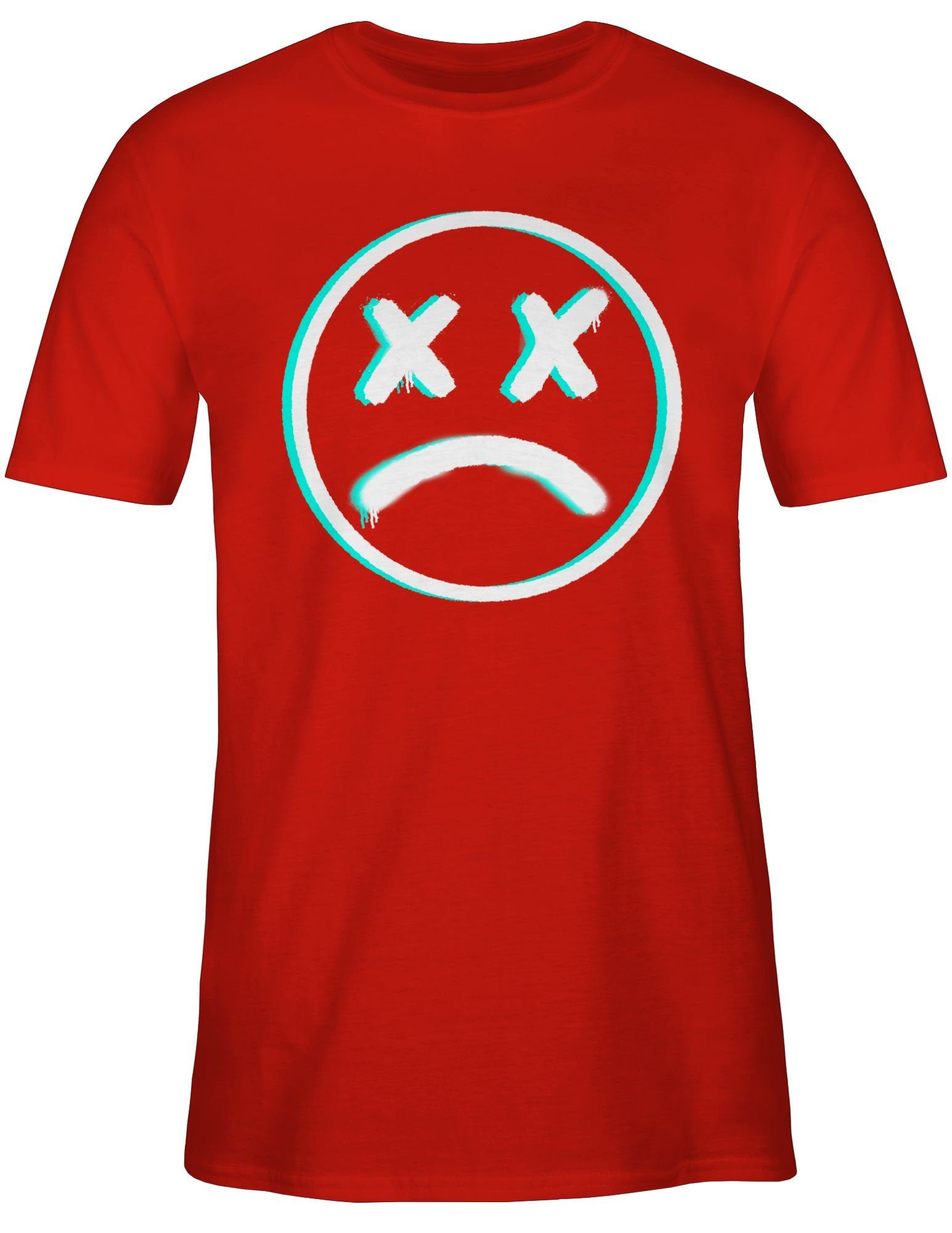Shirtracer T-Shirt Trauriges Glitch Geschenke Smiley Face Nerd 03 Rot