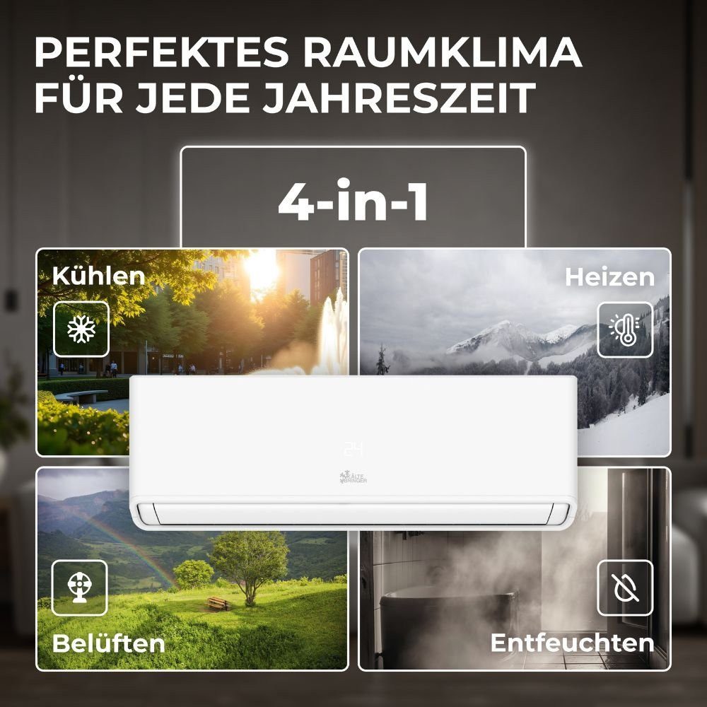 Kältebringer Split-Klimagerät R290 Split Klimaanlage Set - 12000 BTU - Kühlen & Heizen - A+++, 3,7 kW, WiFi/App, inkl. Montagematerial, sehr leise und energiesparend
