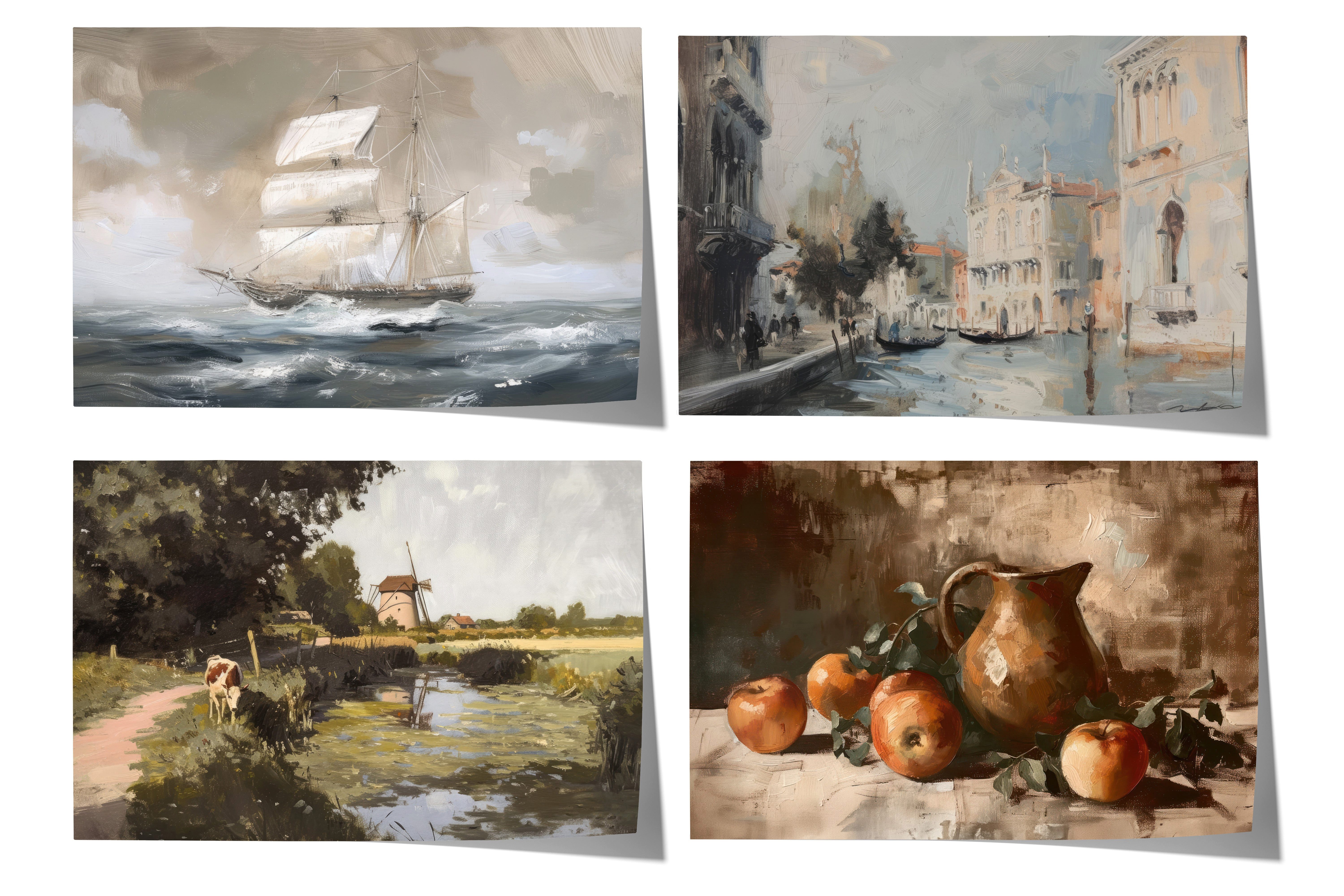 JUSTGOODMOOD Poster Moderne Vintage Landschaft Geschenkidee Segelschiff Stadtansicht Still, D (1 St)
