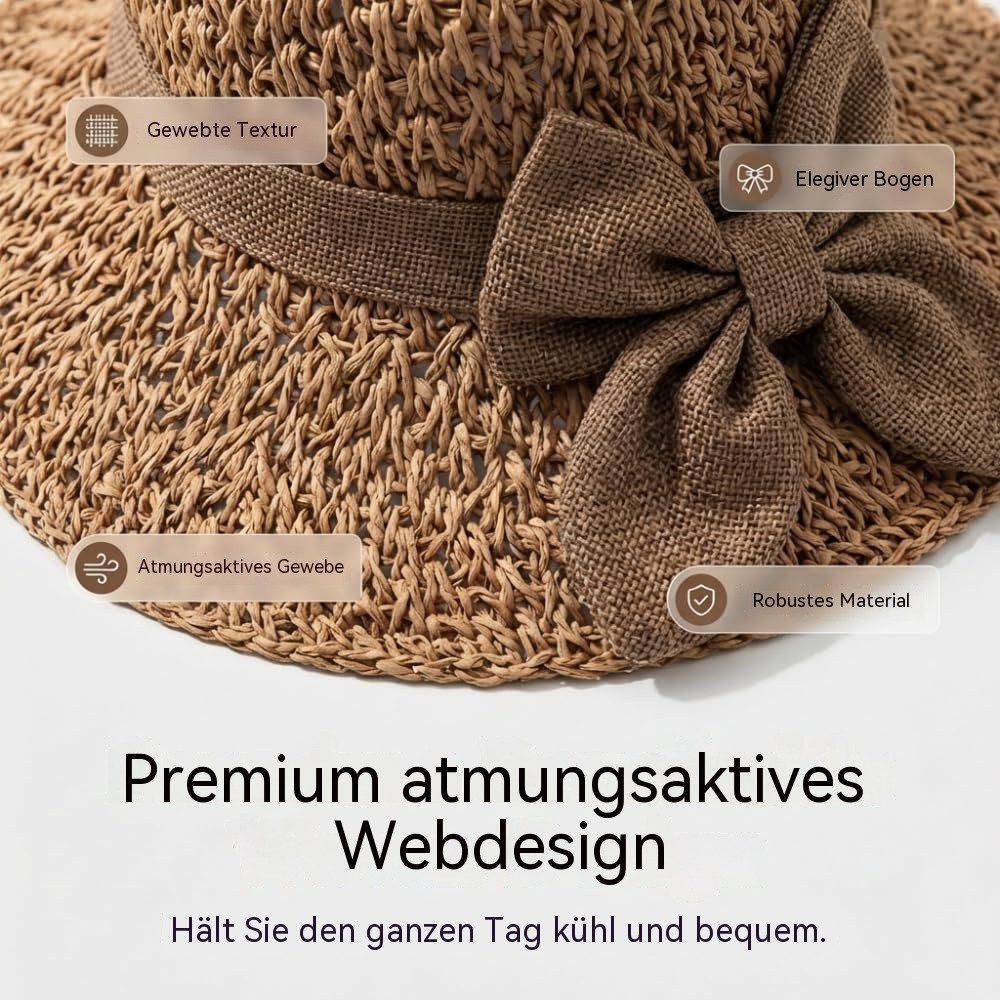 Zaewry Strohhut Sonnenhut Sommerhut Strandhut Straw hat, Damen faltbar, Einheitgröße Mit Bogen,Damen-Strandhut, Reisehut für den Sommerurlaub