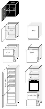 Feldmann-Wohnen Küchenzeile Elbing, 420cm grau matt/weiß + schwarz 12-teilig mit Vollauszug