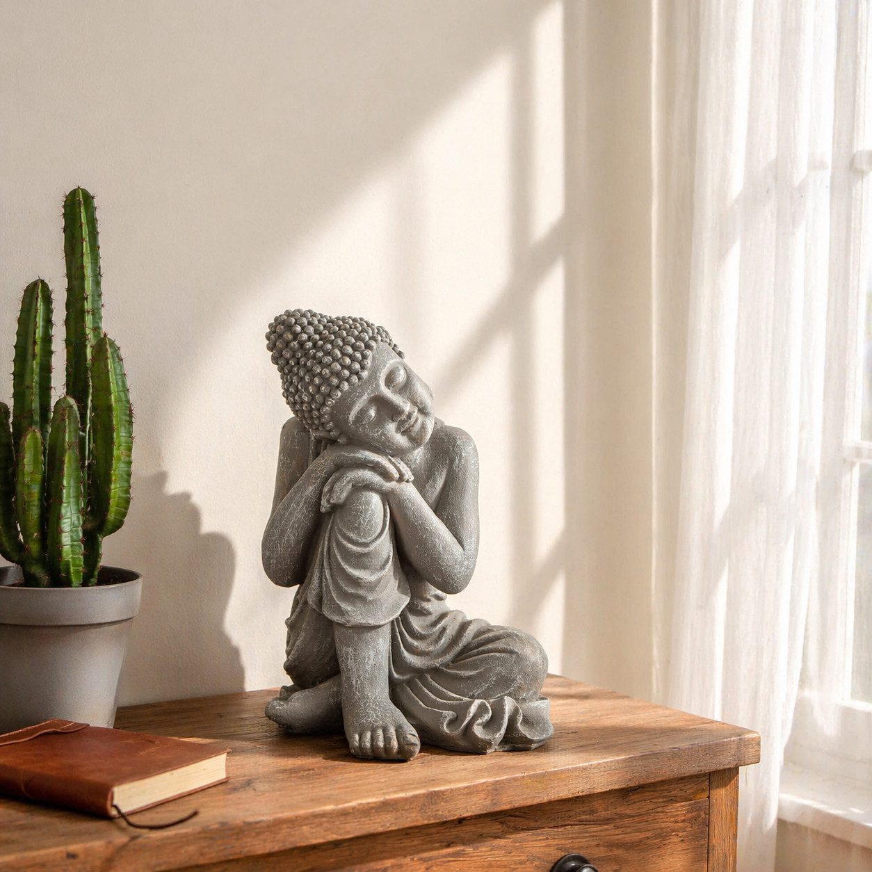 K&L Wall Art Buddhafigur Buddha Statue Feng Shui Fensterbank Deko Zen Figur, Meditationsstatue aus Kunststein