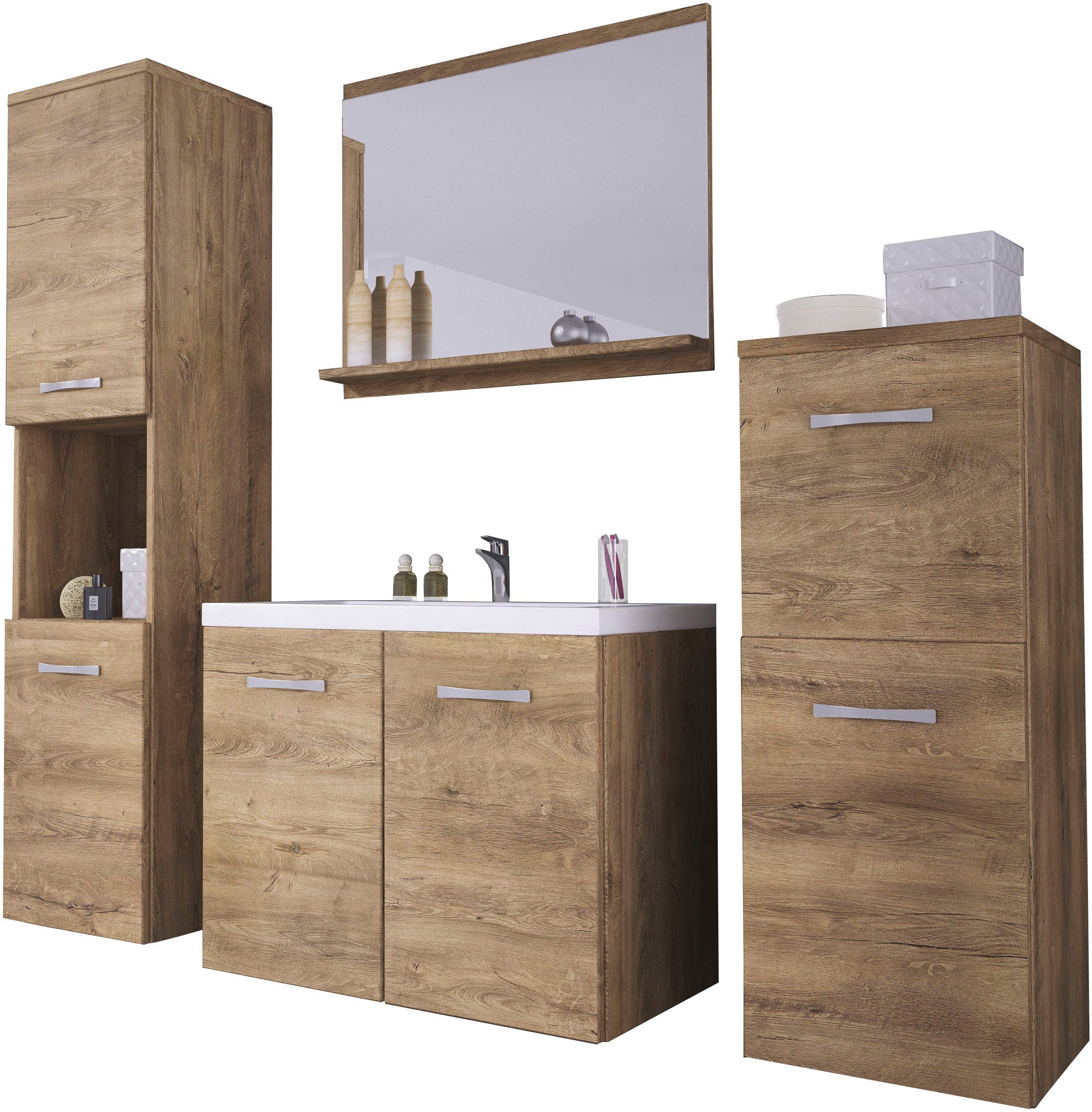 welltime Badmöbel-Set PARLA, (Komplett-Set, 5-St), Waschtisch inkl. Waschbe günstig online kaufen