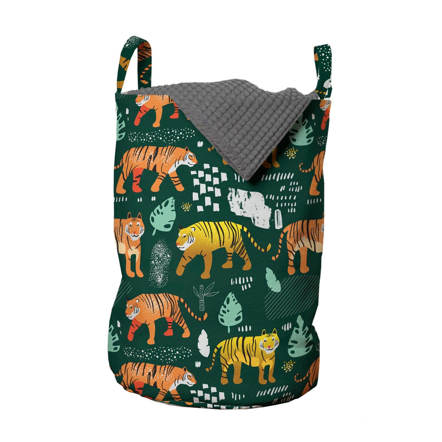 Abakuhaus Wäschesäckchen Wäschekorb mit Griffen Kordelzugverschluss für Waschsalons, Tigers Dschungel-Tiere Forest Life