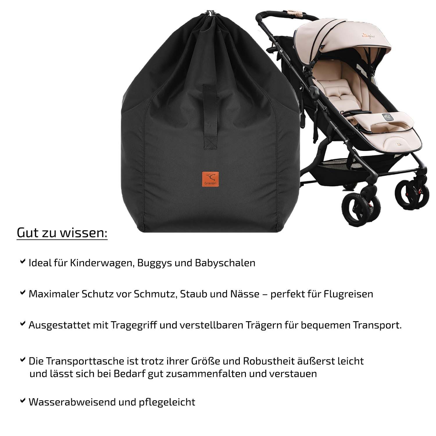Granori Kinderwagen-Transporttasche / Flugzeug Tasche für Sportwagen & Buggy mit Rucksackfunktion, faltbar, extra strapazierfähig & reißfest