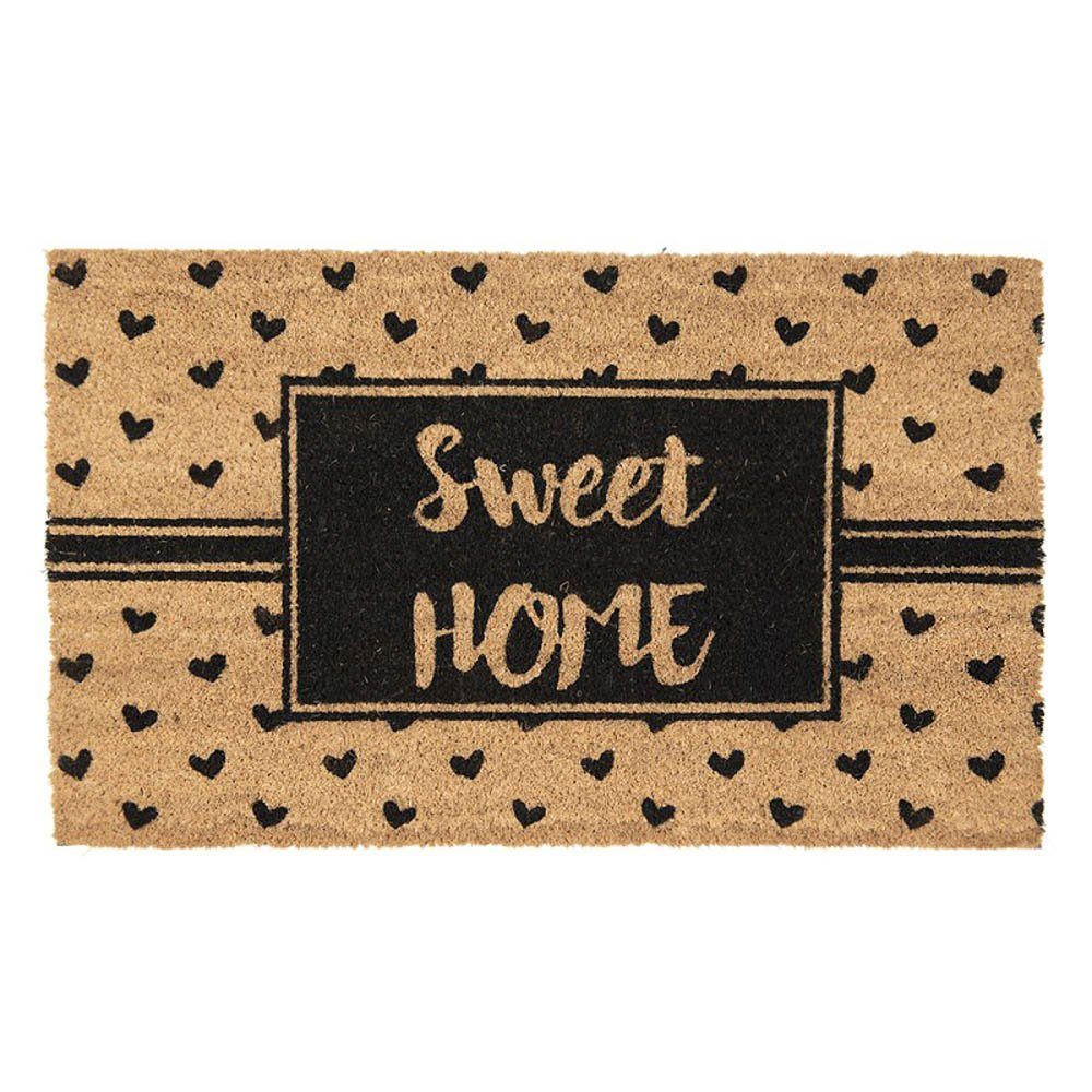 Clayre & Eef Fußmatte Fußmatte SWEET HOME natur schwarz mit Herz und Schrift Kokosfaser PVC 75x45cm Türmatte