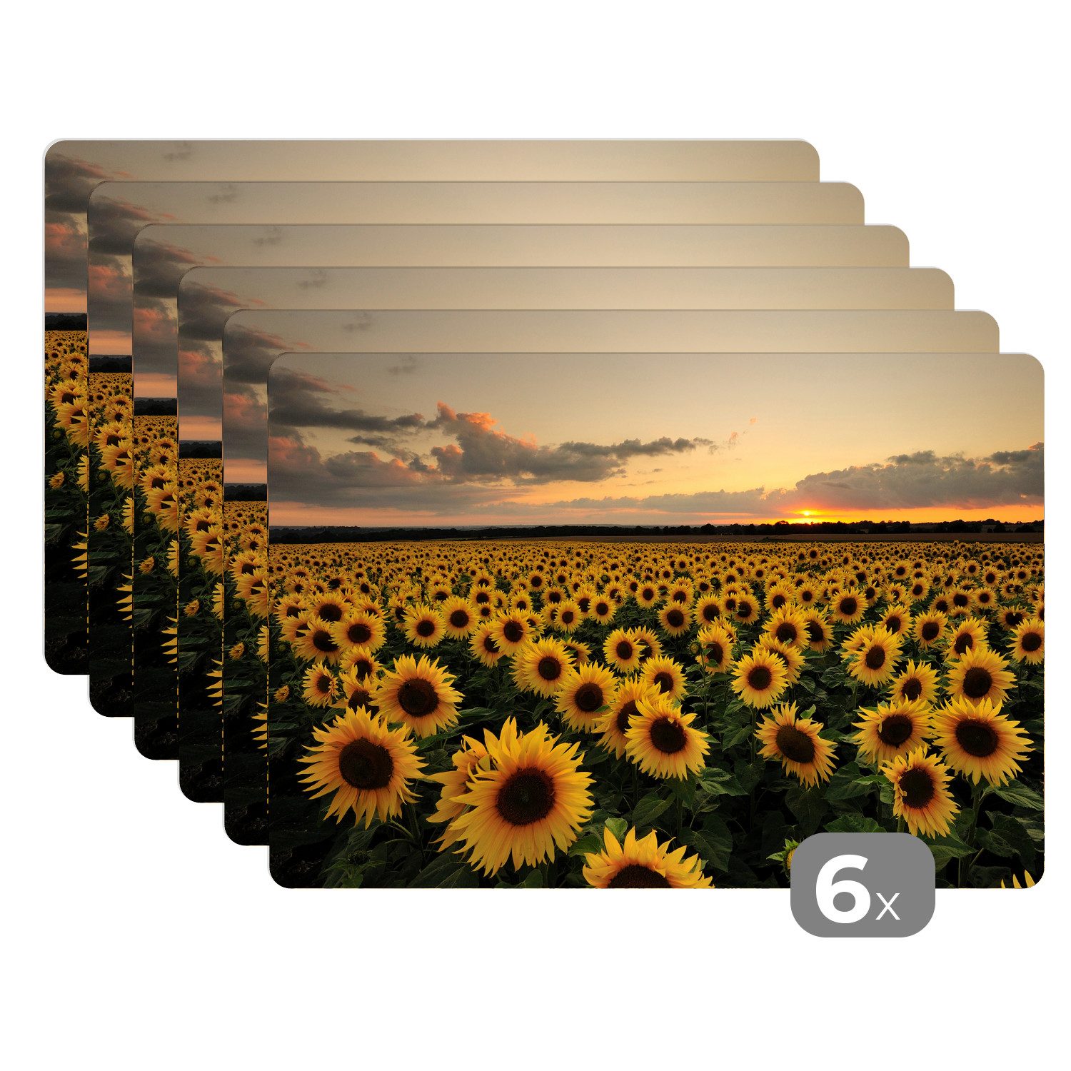 MuchoWow Platzset Sonnenblume - Sonnenuntergang - Farben, (6-St), Platzsets, Tischset, Abwaschbar, Tischsets, Platzdeckchen