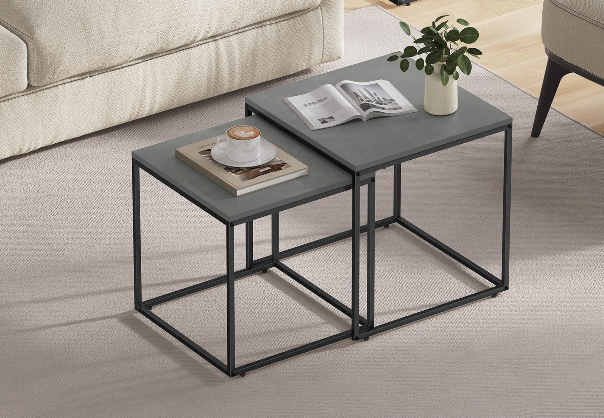 Home Collective Couchtisch 2er Set Beistelltisch Loft Design 2in1 Verschach günstig online kaufen