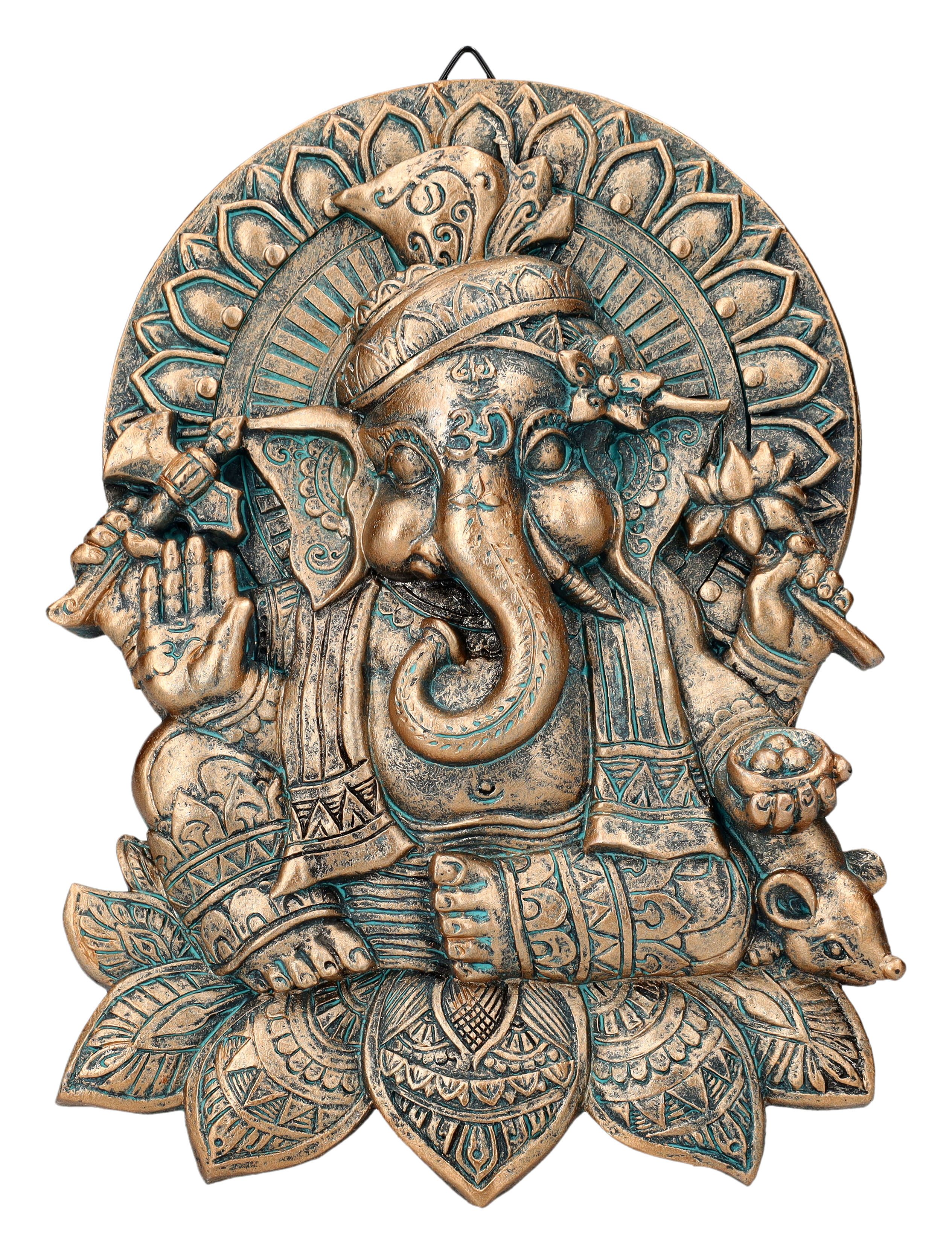 Dekoobjekt Ganesha Relief - bronzefarben - Götterfigur Dekofigur Wandrelief Deko
