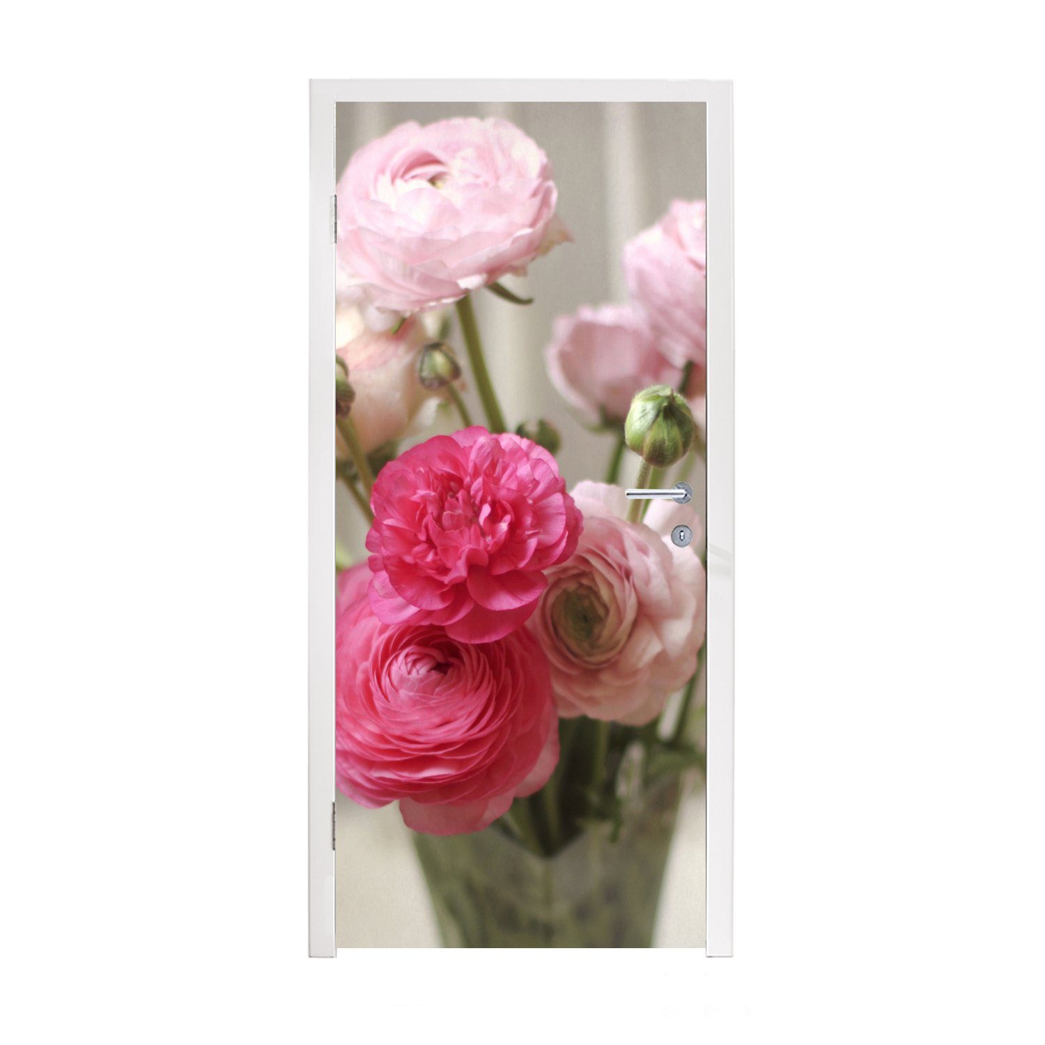 MuchoWow Türtapete Rosa Butterblumen auf einem unscharfen Hintergrund, Matt, bedruckt, (1 St), Fototapete für Tür, Türaufkleber, 75x205 cm