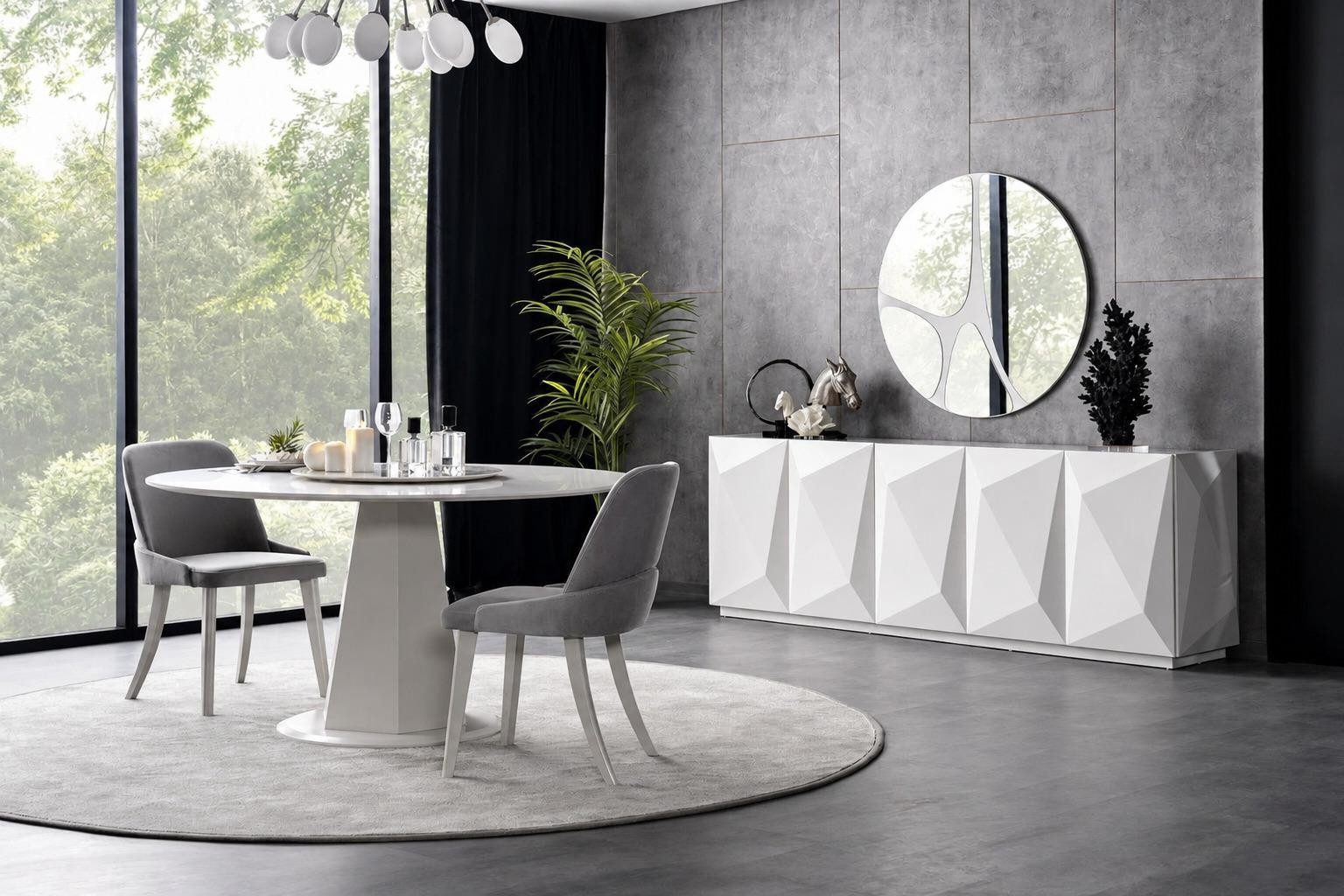 Xlmoebel Essgruppe Moderne Essgruppe in Weiß-Grau mit Tisch und Stühlen, (5-tlg), Made in Europa