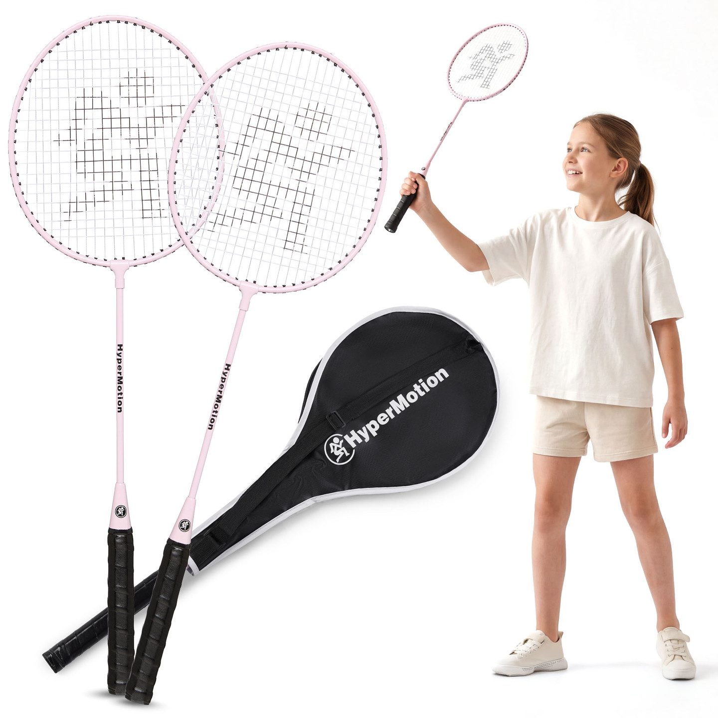 HyperMotion Federballschläger HyperMotion Badminton Schläger Set 2er mit Tasche Rosa