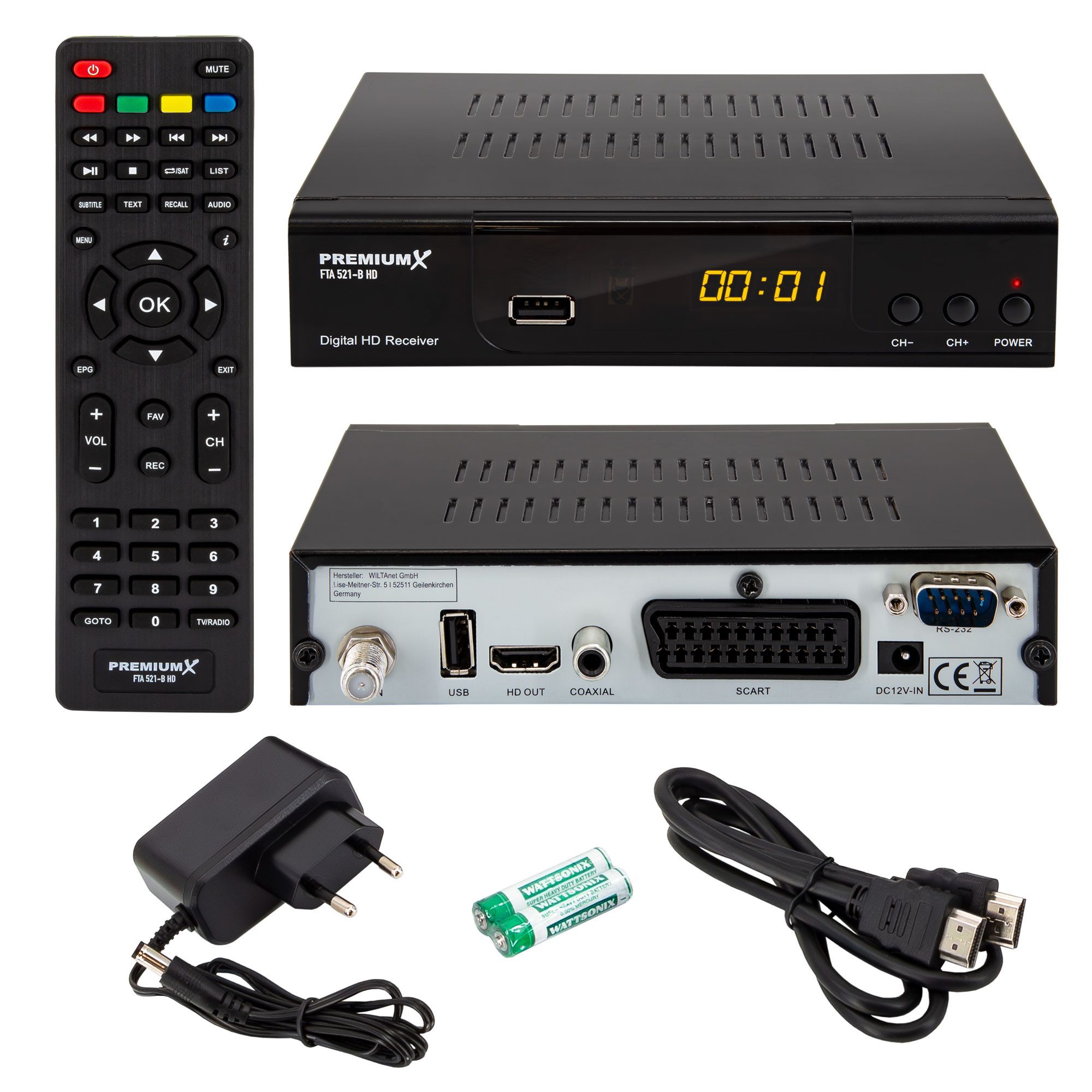 PremiumX HD 521 B FTA Digital SAT Receiver DVB-S2 FullHD HDMI SCART USB SAT-Receiver