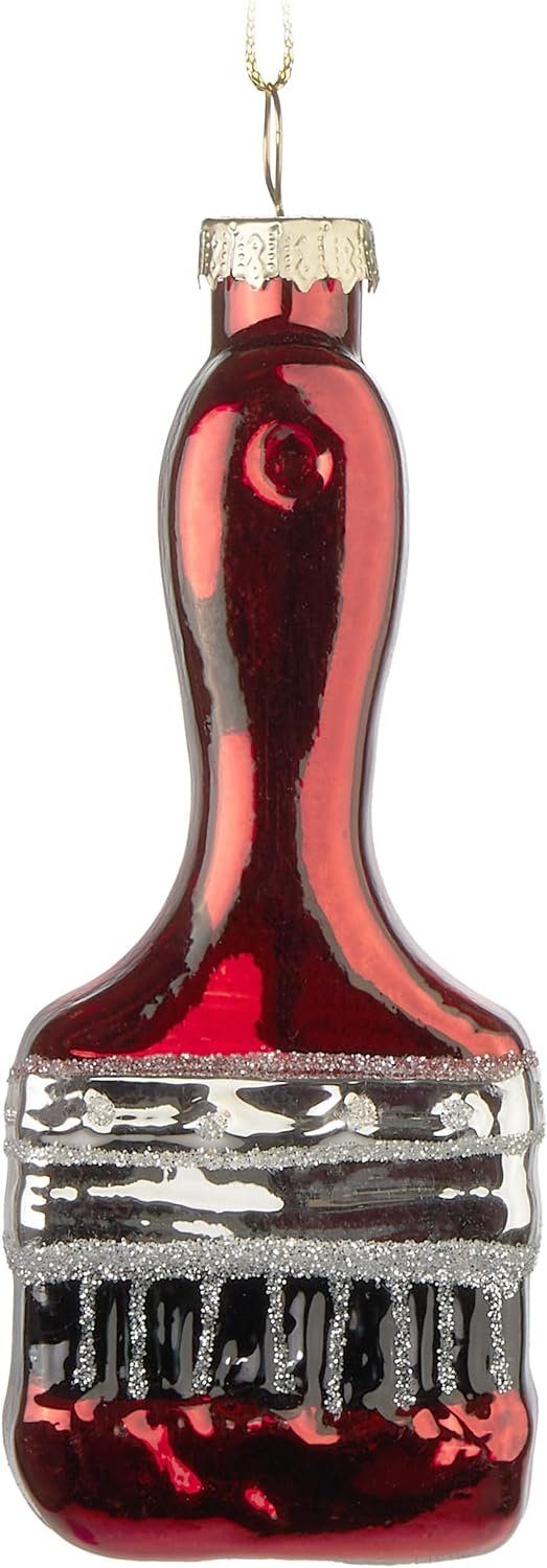 BRUBAKER Weihnachtsbaumkugel Pinsel Rot - Handbemalte Weihnachtskugel aus Glas - 11 cm Baumkugel (1 St), Malerpinsel - Weihnachtsdeko für Maler & Lackierer - Christbaumschmuck