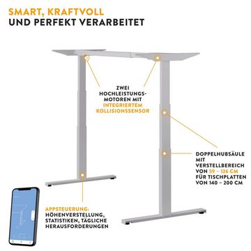 boho office® Schreibtisch Easydesk, Silber elektrisch höhenverstellbar Tischplatte Weiß 140 x 80 cm