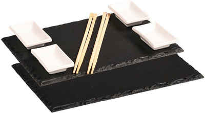 KESPER® Servierplatte (Sushi-Set), Holz, Porzellan, Schiefer, (Set, 8-tlg), mit Zubehör