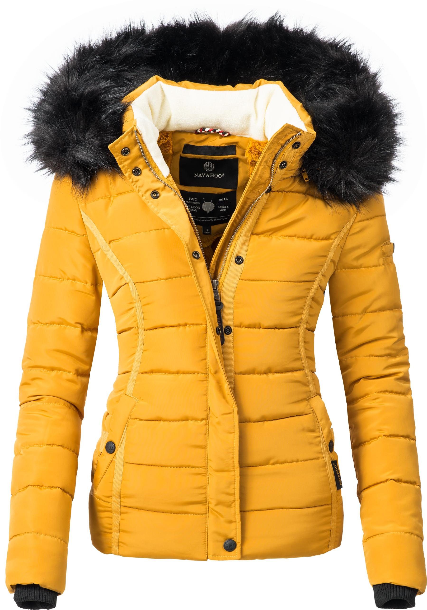 Navahoo Steppjacke Miamor hochwertige Winterjacke m. voluminöser Kunstpelz-Kapuze