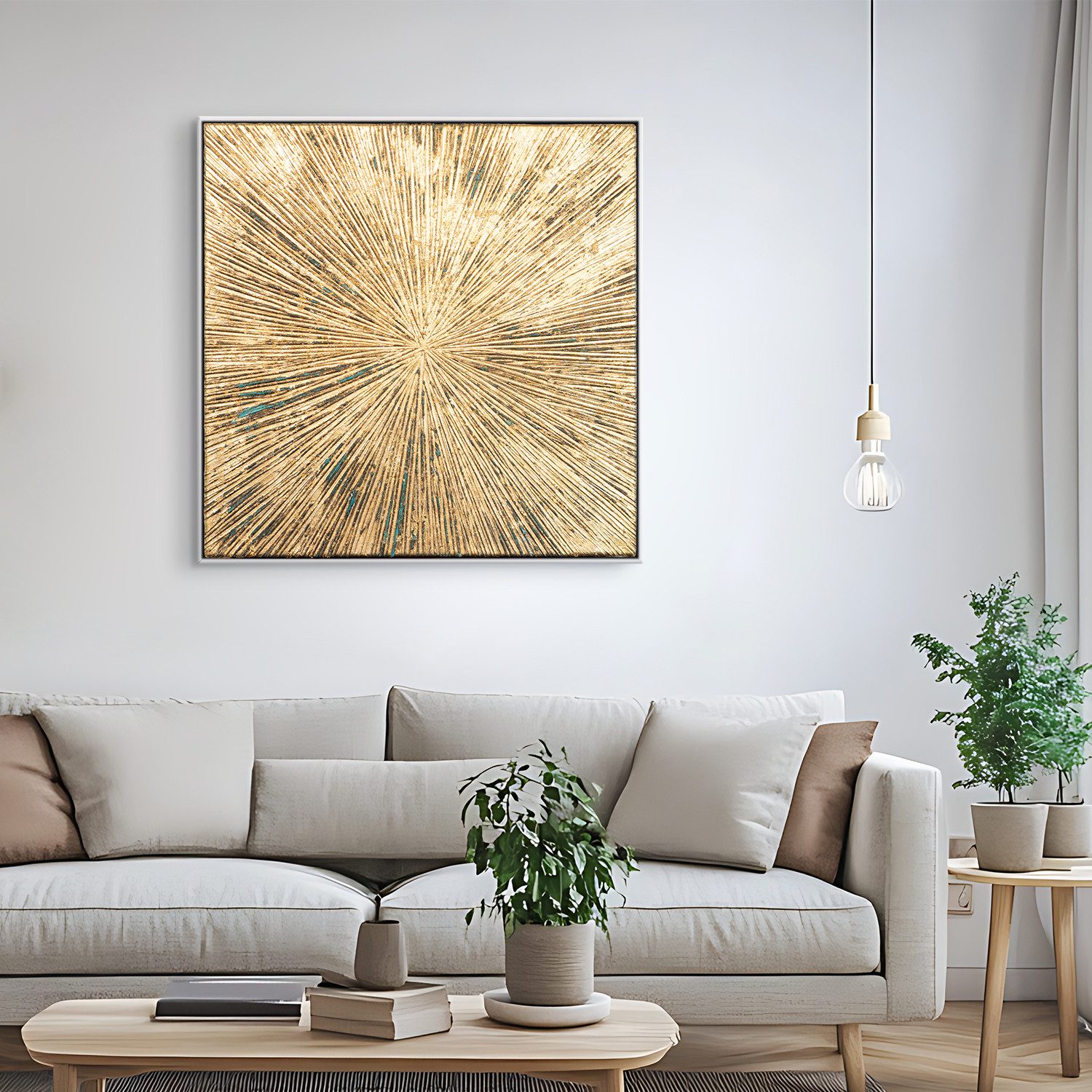 AUREDAS Gemälde "Schatten des Seins" - handgemaltes Gemälde, 120x120cm, weißer Rahmen, Gemälde mit Strukturpaste und Acrylfarbe, Quadratisch