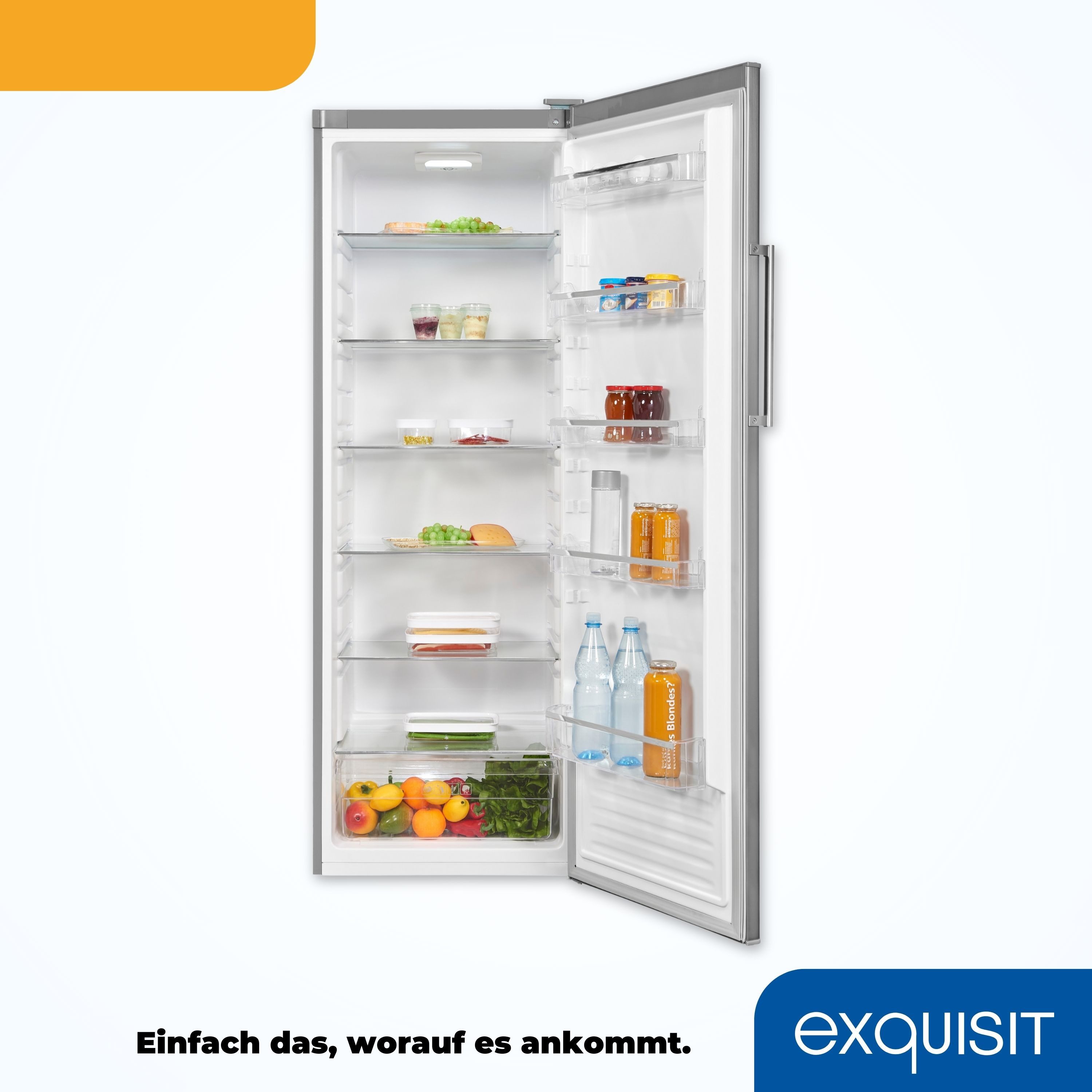 exquisit Vollraumkühlschrank KS350-V-H-040D inoxlook, 171,5 cm hoch, 60 cm breit, 330 L Kühlschrank: flexibel, geräumig & sparsam