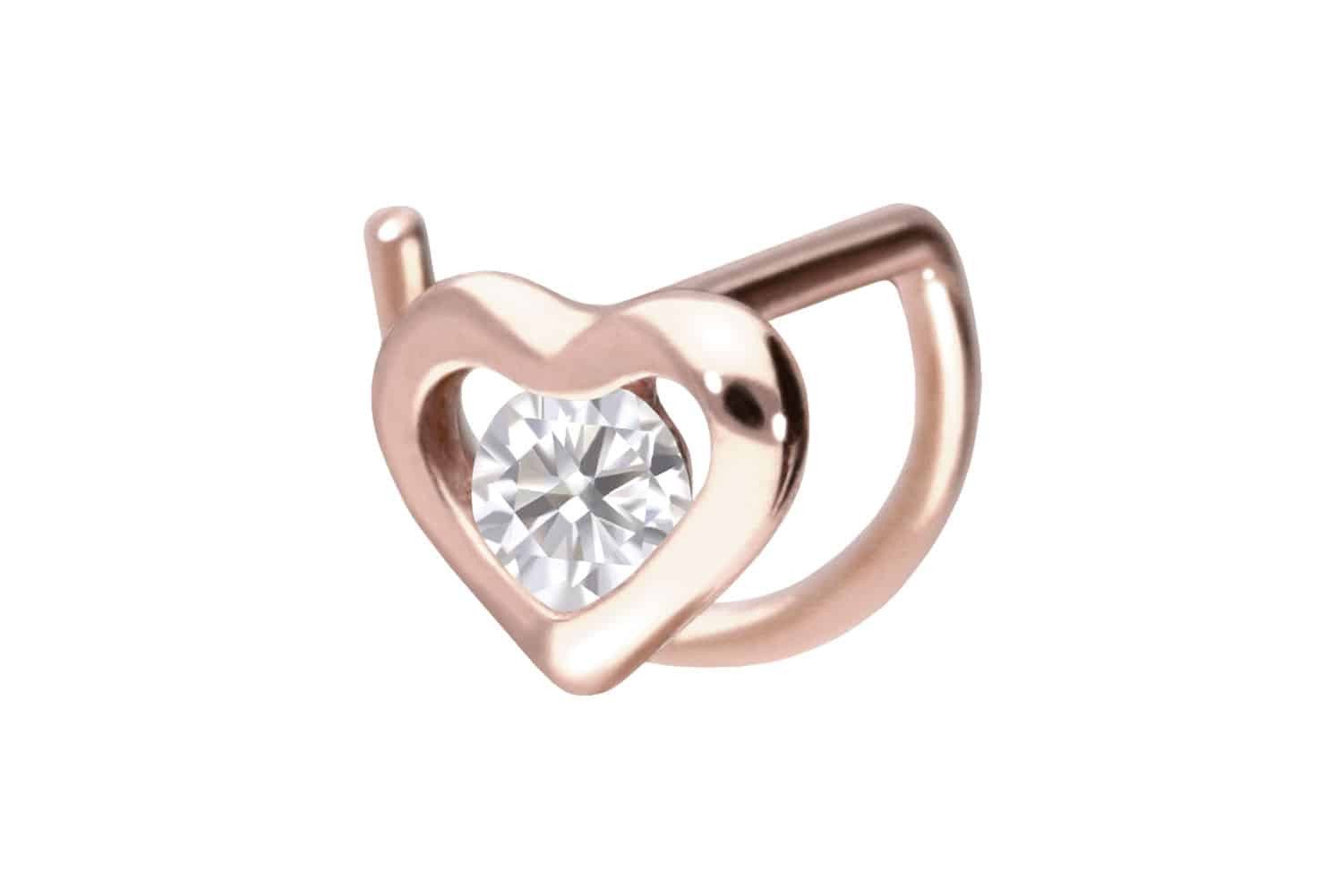 Nasenpiercing 14/18 Karat Gold Nasenstecker Spirale MOISSANIT + HERZ