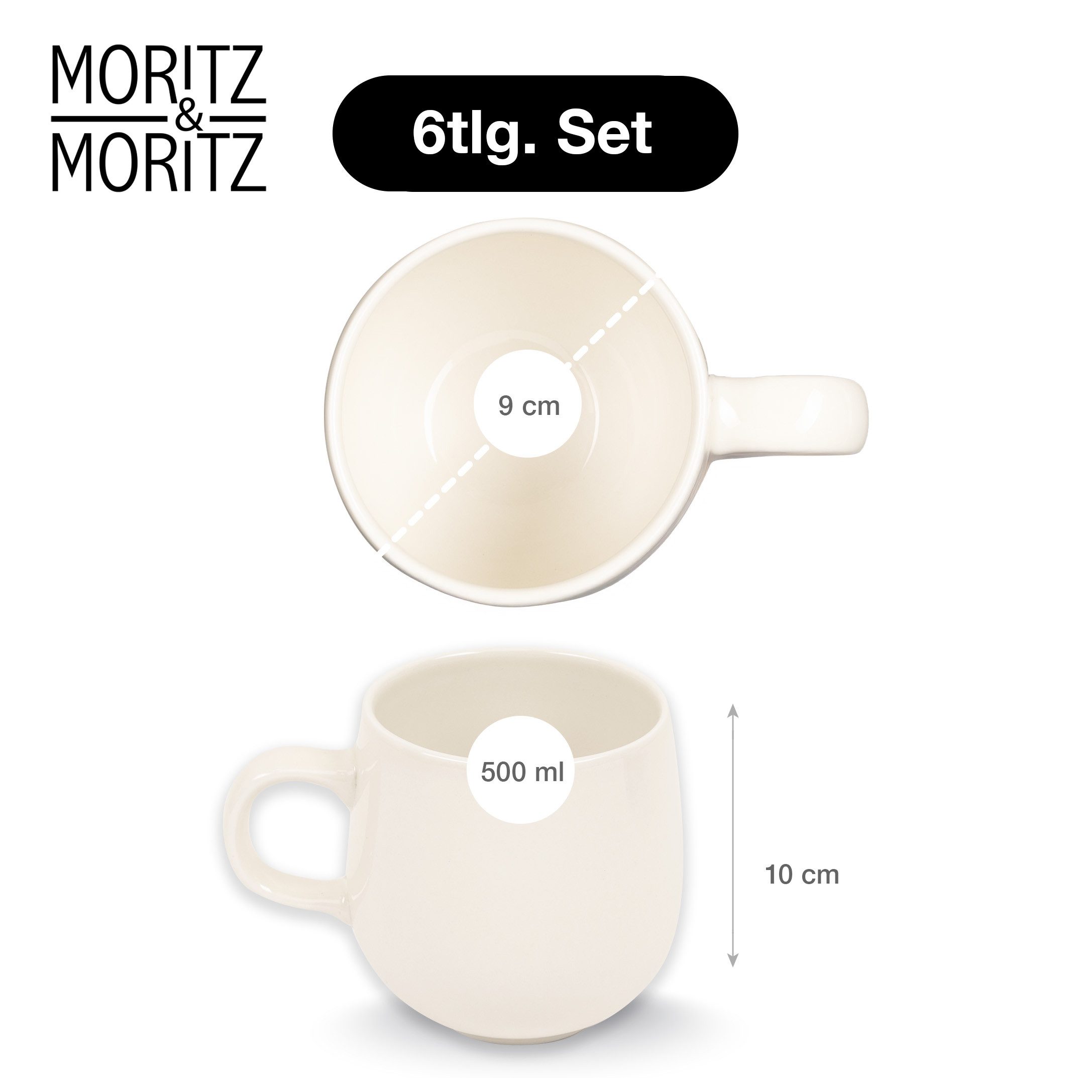 Moritz & Moritz Tasse ALHAMBRA Kaffeebecher Creme, 6-tlg., Steinzeug, Hochwertiges Steinzeug, Spülmaschinengeeignet