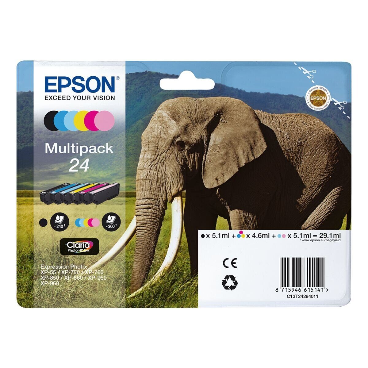 Epson T24284010 Tintenpatrone (Set, Original Druckerpatrone, cyan, magenta, gelb) schwarz, cyan, magenta, gelb, hellblau, hellrot