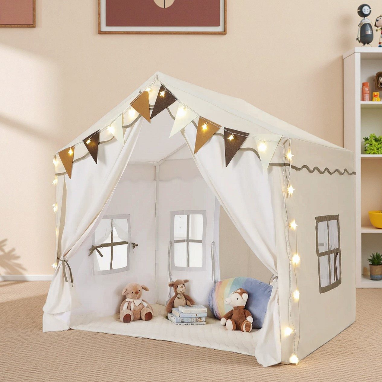 TLGREEN Spielzelt Kinderzelt für Drinnen,Kinder Spielhaus mit Matte & Licht günstig online kaufen