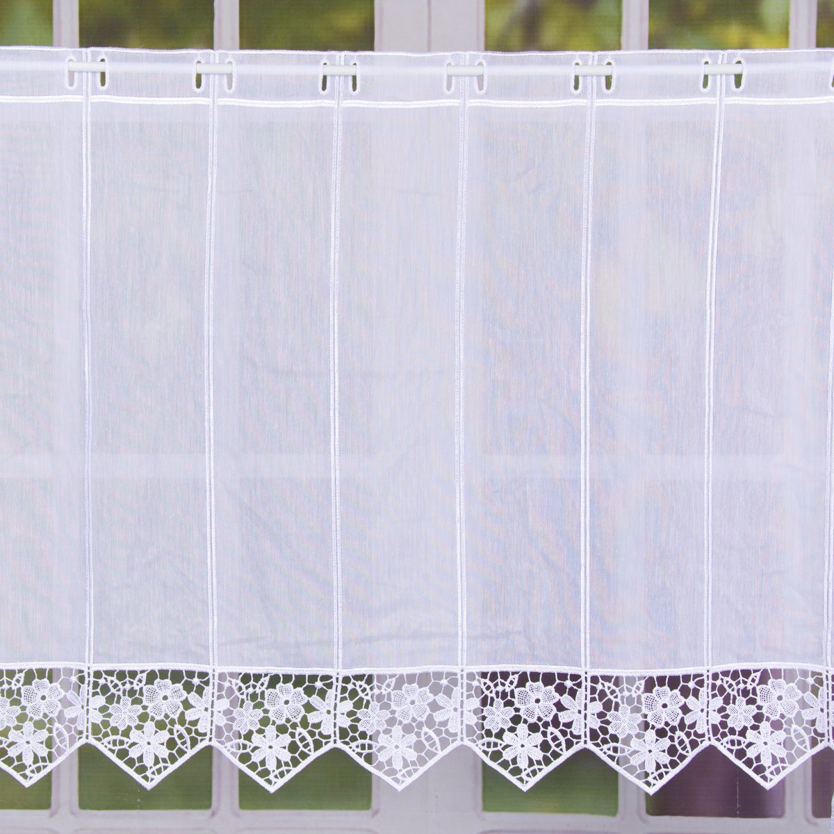 SCHÖNER LEBEN. Meterware Bistrogardine Scheibengardine Stickerei Blumen Meterware weiß 60cm, Stickerei/Stickstoff, bestickt