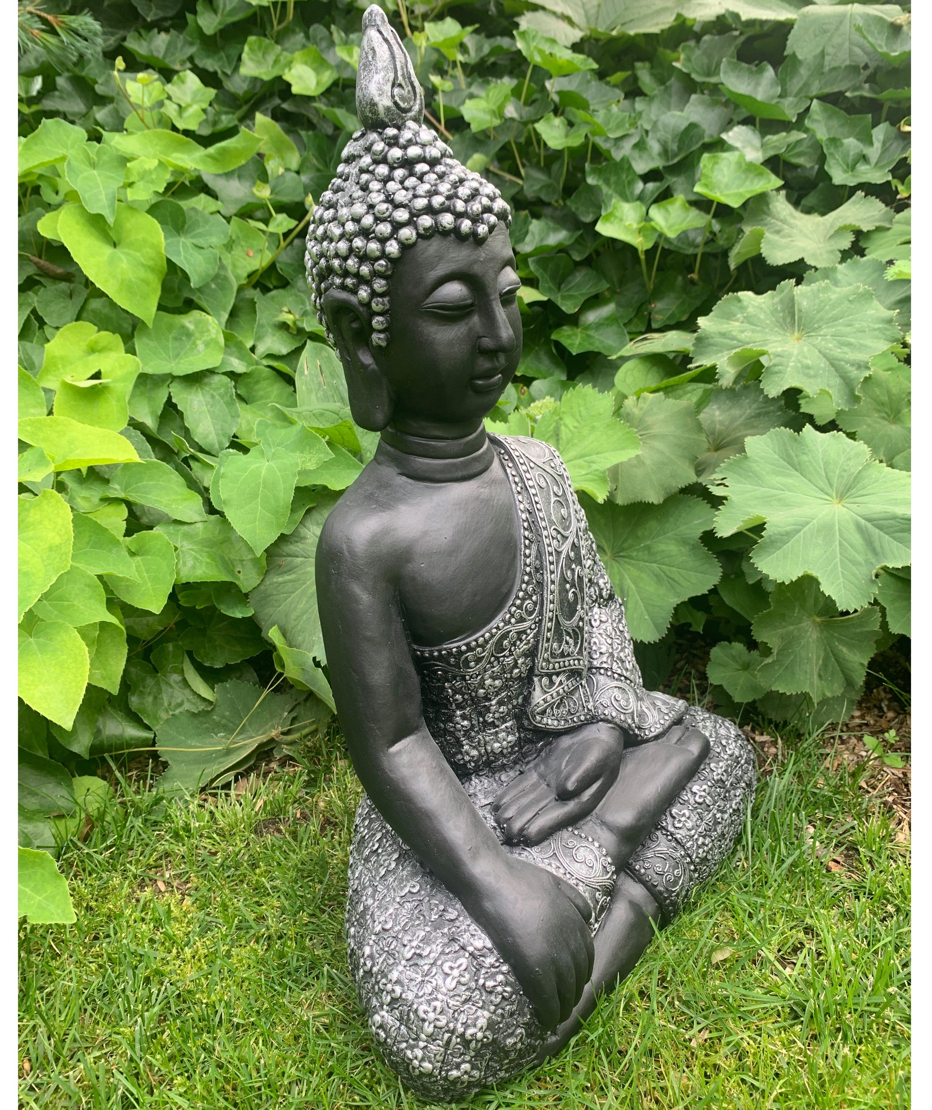 K&L Wall Art Buddhafigur Thai Buddha Statue Kunststein Beton Feng Shui Deko große Steinfigur (1, Gartenfigur), Wellness Gartendeko 45cm