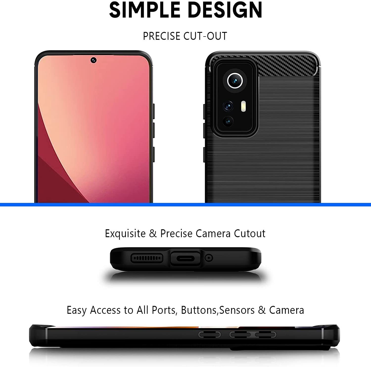 MSM Handyhülle Hülle für Xiaomi 12 / 12X 5G Silikon Schwarz Carbon Optik