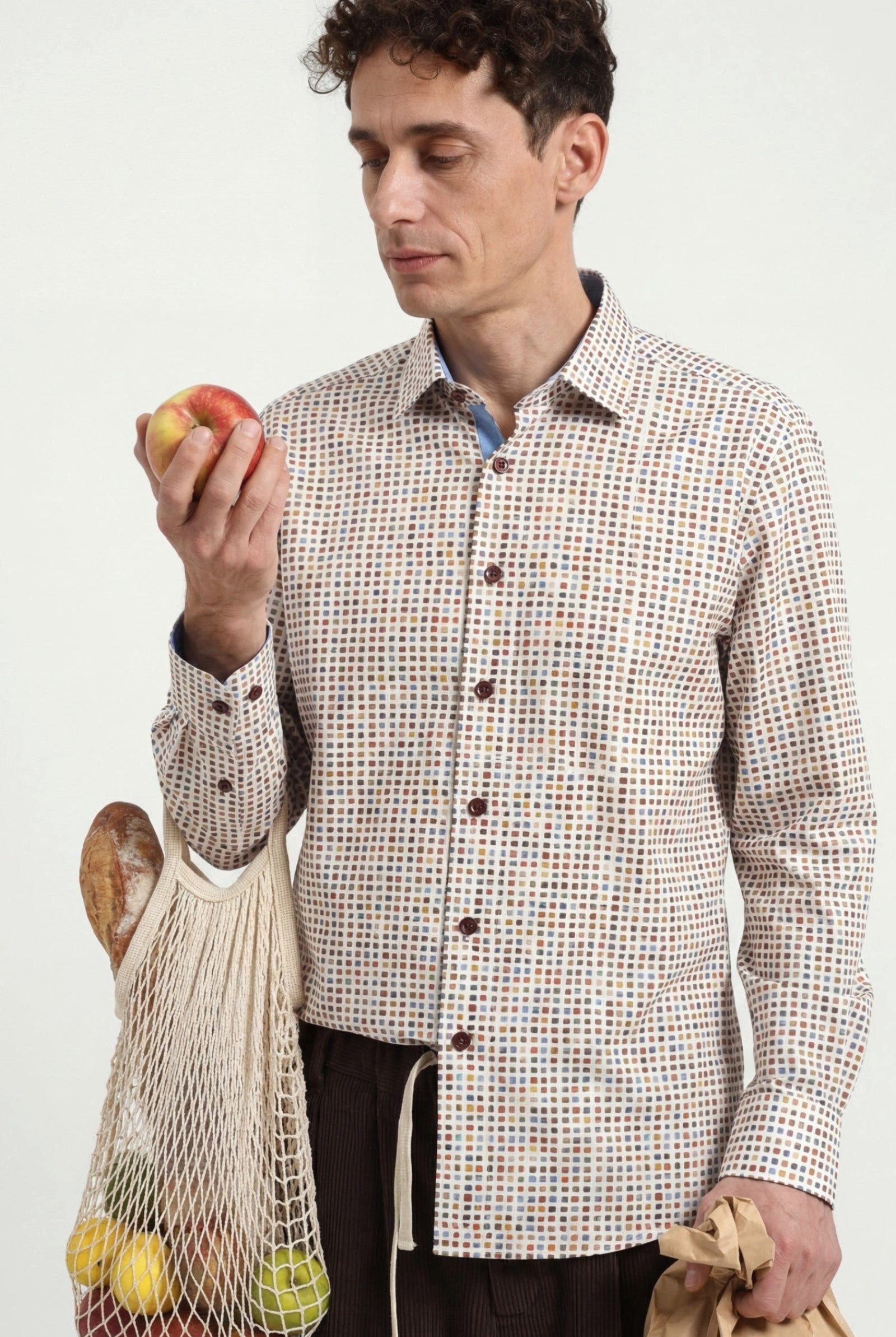 Langarmhemd Modern Fit Langarm Popeline-Herrenhemd Geomuster Multicolor Frühling
