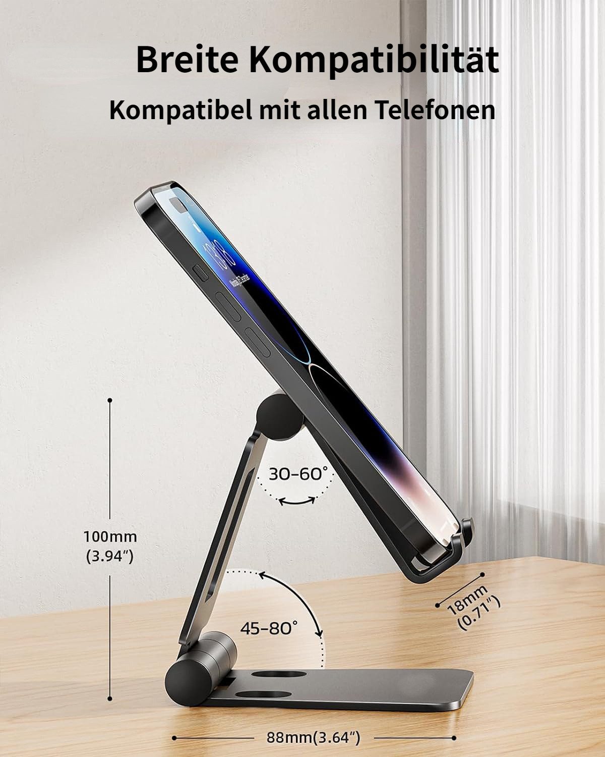 Blusmart Smartphone-Halterung Verstellbarer Handyhalter, (bis 8,00 Zoll, Faltdesign, tragbar und tragbar., Aus Aluminiumlegierung, robust und langlebig., Funkti – Bild 3 von 5