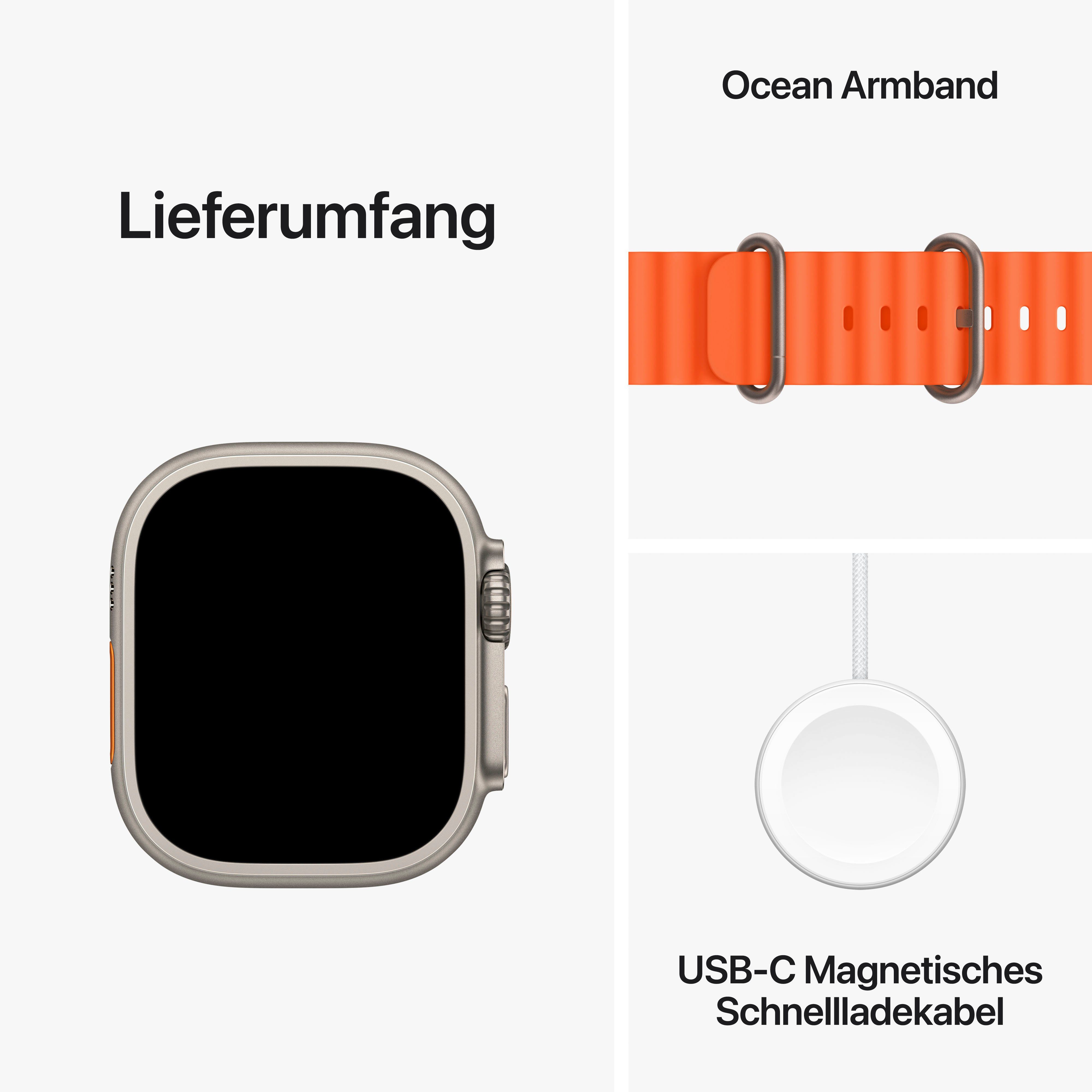 Apple Watch Ultra 2 GPS | mm Titanium Ocean Titanium/Orange OS cm/1,92 Smartwatch Watch Band 49 Zoll, Ocean (4,9 + 10), Cellular orange