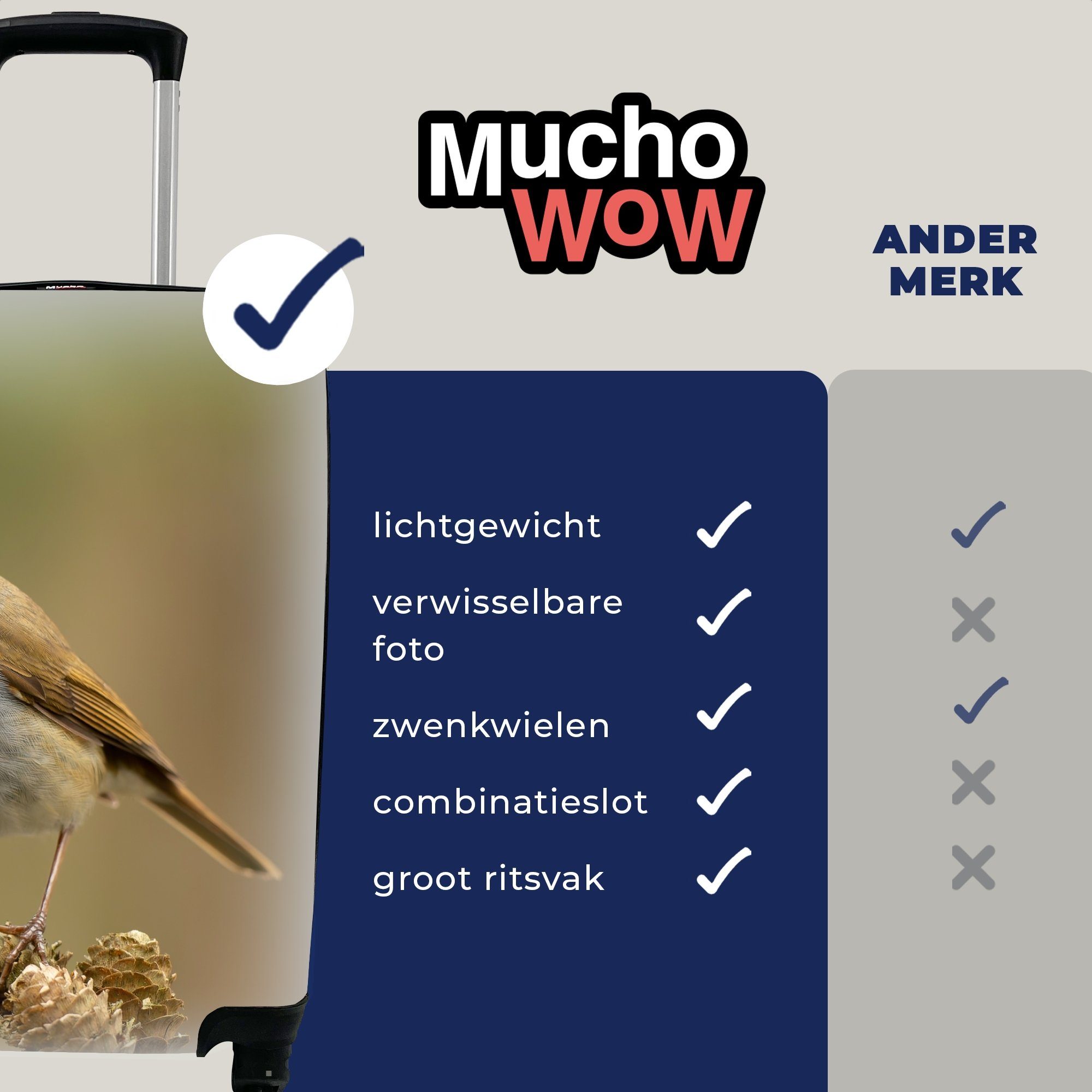 Trolley, Herbst, Ferien, Rollen, mit MuchoWow Reisekoffer Handgepäckkoffer 4 für Reisetasche Zweig Tannenzapfen - - - Vogel - Rotkehlchen rollen, Handgepäck