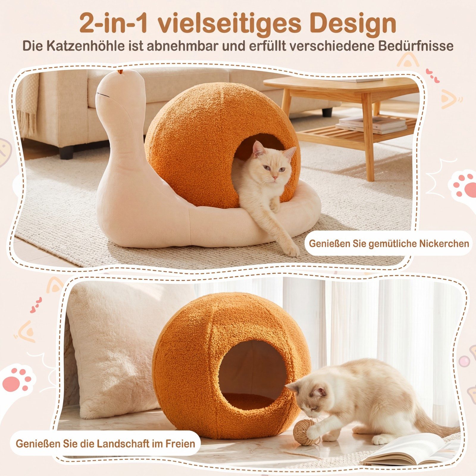 COSTWAY Tierhaus, Katzenbett, Katzenhöhle, mit abnehmbarem Kissen