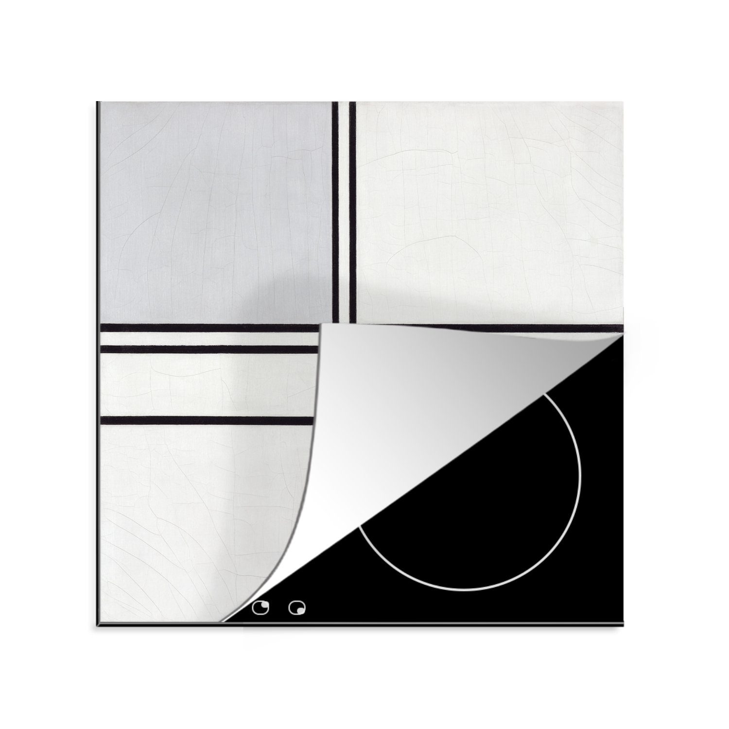 MuchoWow Herdblende-/Abdeckplatte Komposition Arbeitsplatte Piet Grau Mondrian, Rot 1 (1 Vinyl, 78x78 Ceranfeldabdeckung, für küche tlg), mit - und cm