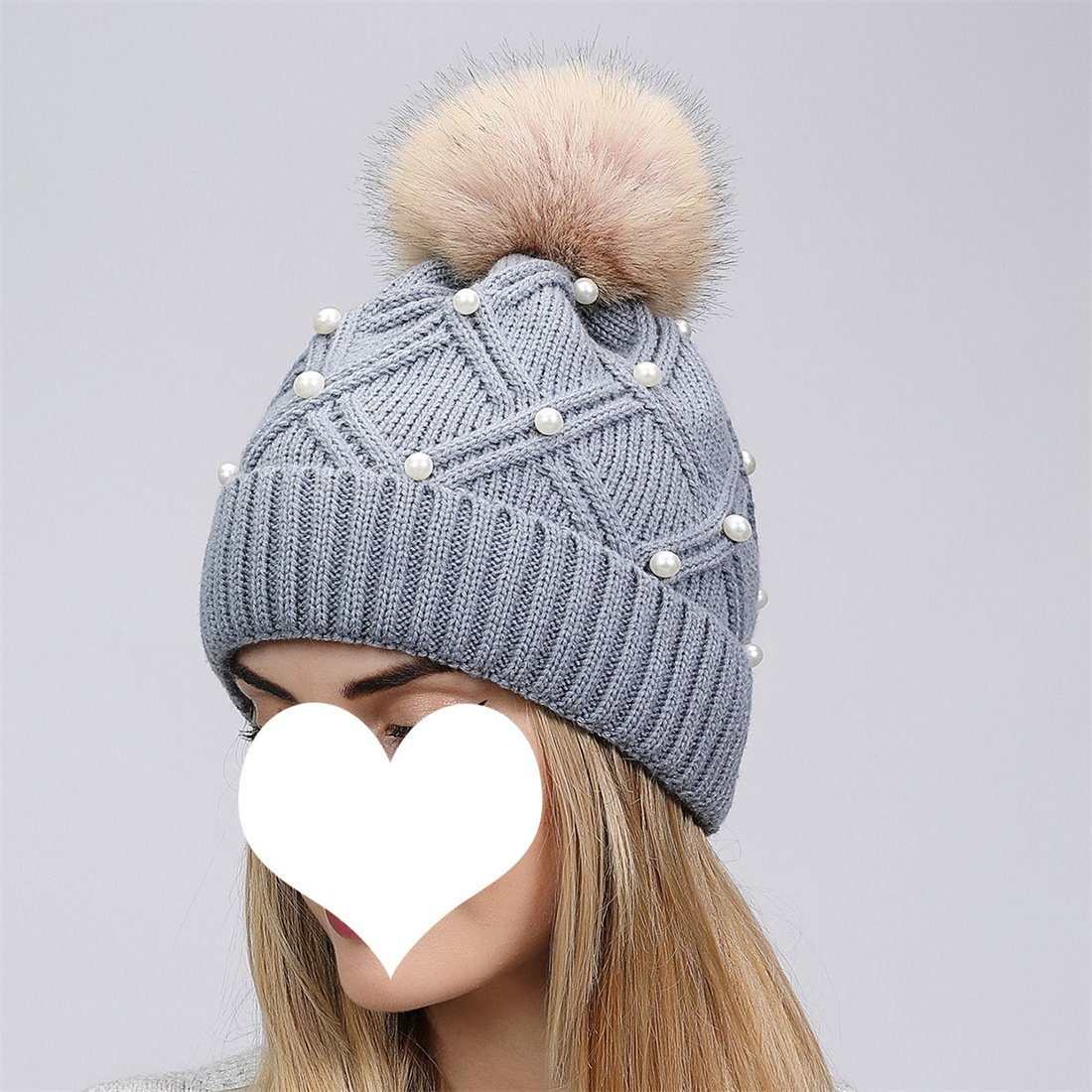 Woolen Knitted Hairball Fashion Winter Thickened DÖRÖY Rosa Women's Cap Warm Cap, Strickmütze