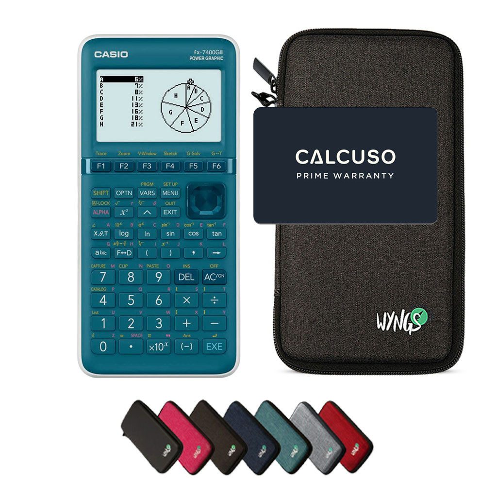 CASIO Taschenrechner fx-7400GIII Grafikrechner inkl. WYNGS Schutztasche Dunkelgrau