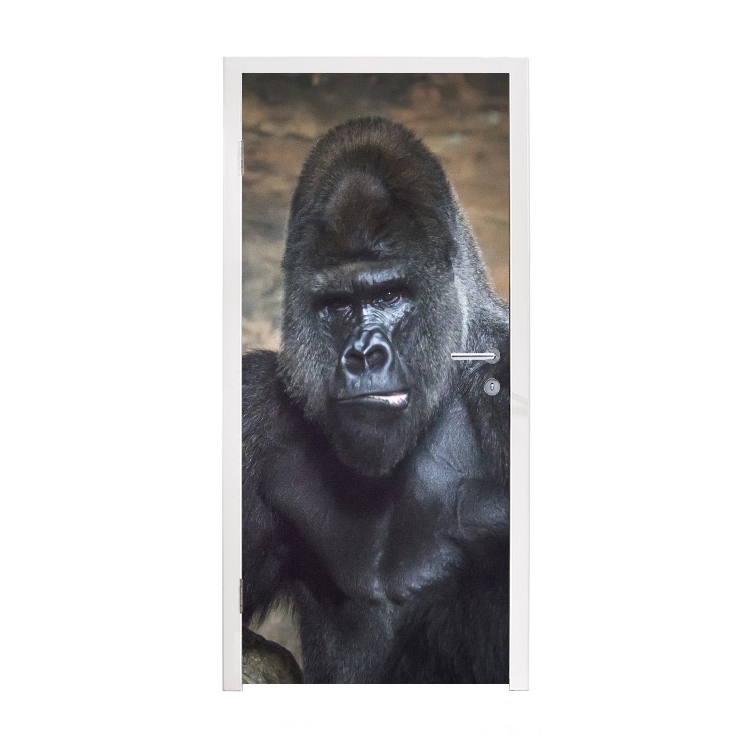 MuchoWow Türtapete Porträtbild eines schwarzen Gorillas, Matt, bedruckt, (1 St), Fototapete für Tür, Türaufkleber, 75x205 cm