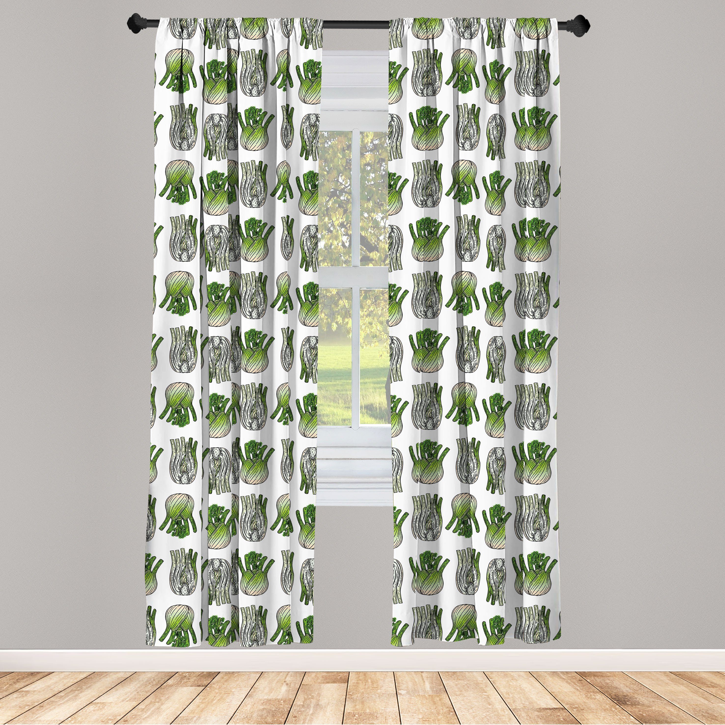 Gardine Vorhang für Wohnzimmer Schlafzimmer Dekor, Abakuhaus, Microfaser, Gemüse Gestreifte Frische Fennels | Fertiggardinen