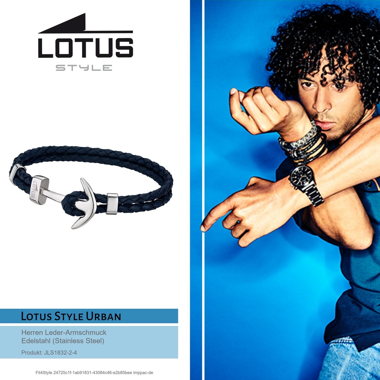Lotus Style Armband Armband blau Edelstahl Echtleder Steel), Style (Stainless Urban Herren Anker für Lotus (Armband), aus