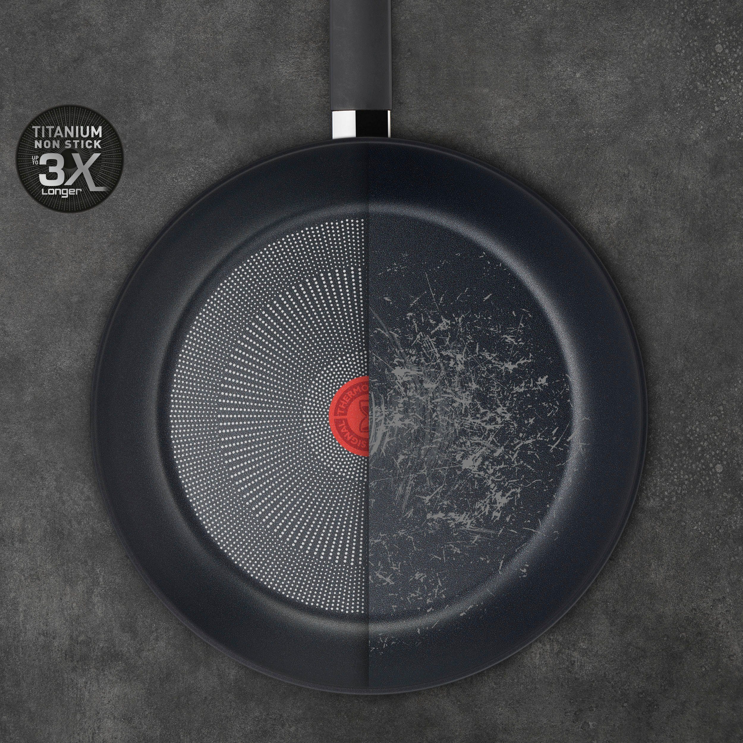 Tefal Bratpfanne Titanium Force, Aluminium, extra haltbare Antihaft-Beschichtung, Thermo Signal, Schüttrand