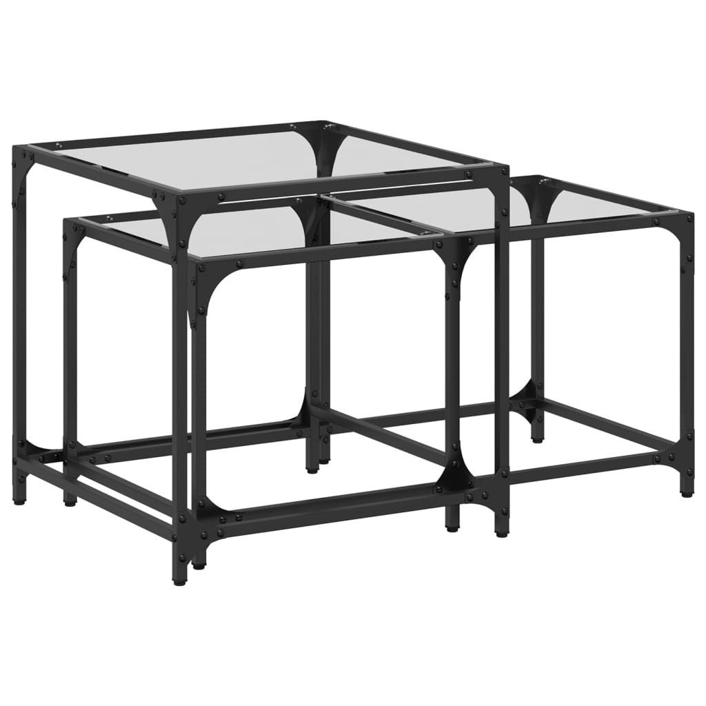furnicato Satztisch Satztisch-Set 50x50x50 cm & 40x78,5x40 cm transparentes Glas (1-St), Stapelbare Beistelltische aus Stahl für Wohnzimmer und Schlafzimmer