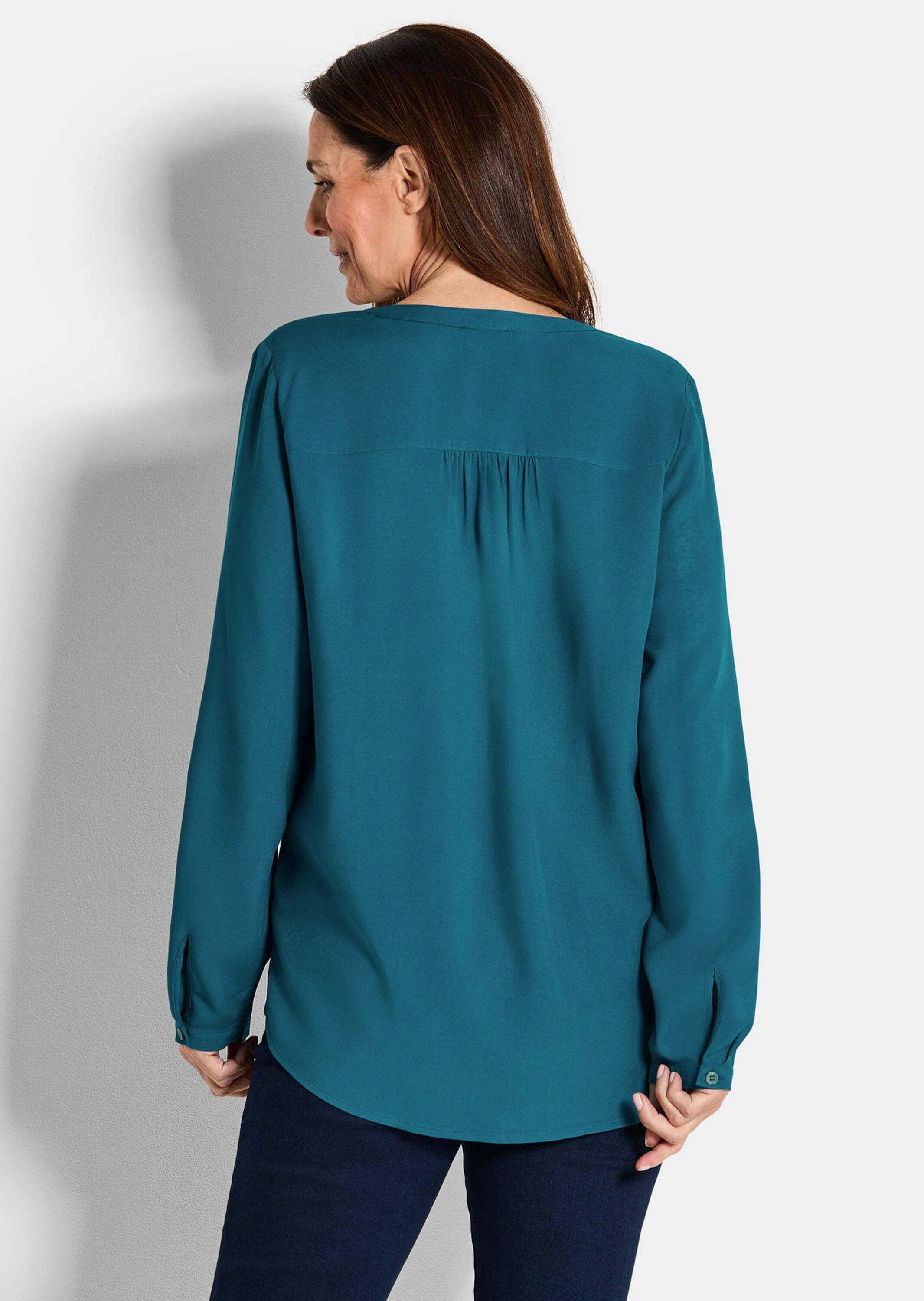 GOLDNER Schlupfbluse Elegante Viskosebluse mit V-Ausschnitt Luftige Bluse mit Fältchen, Knopfleiste und Langarm