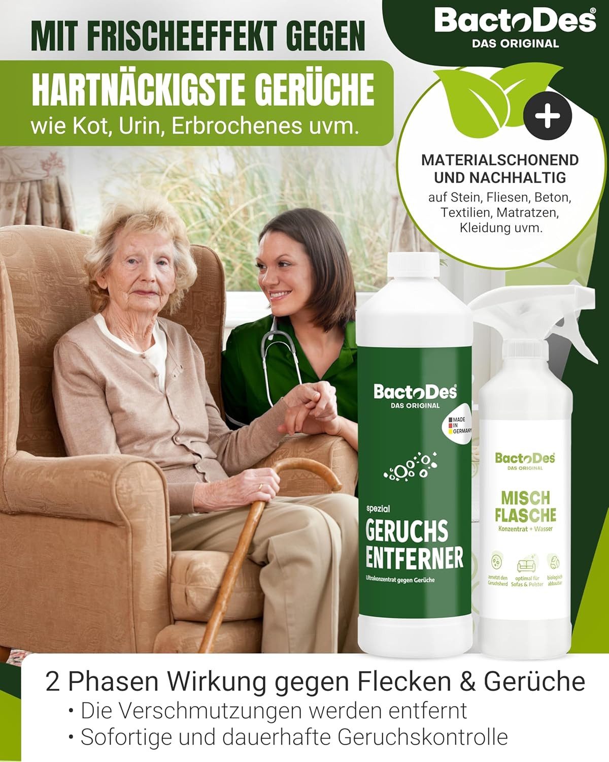 BactoDes Geruchsentferner BactoDes® Spezial (Konzentrat inkl. 1 Misch- und Sprühflasche)
