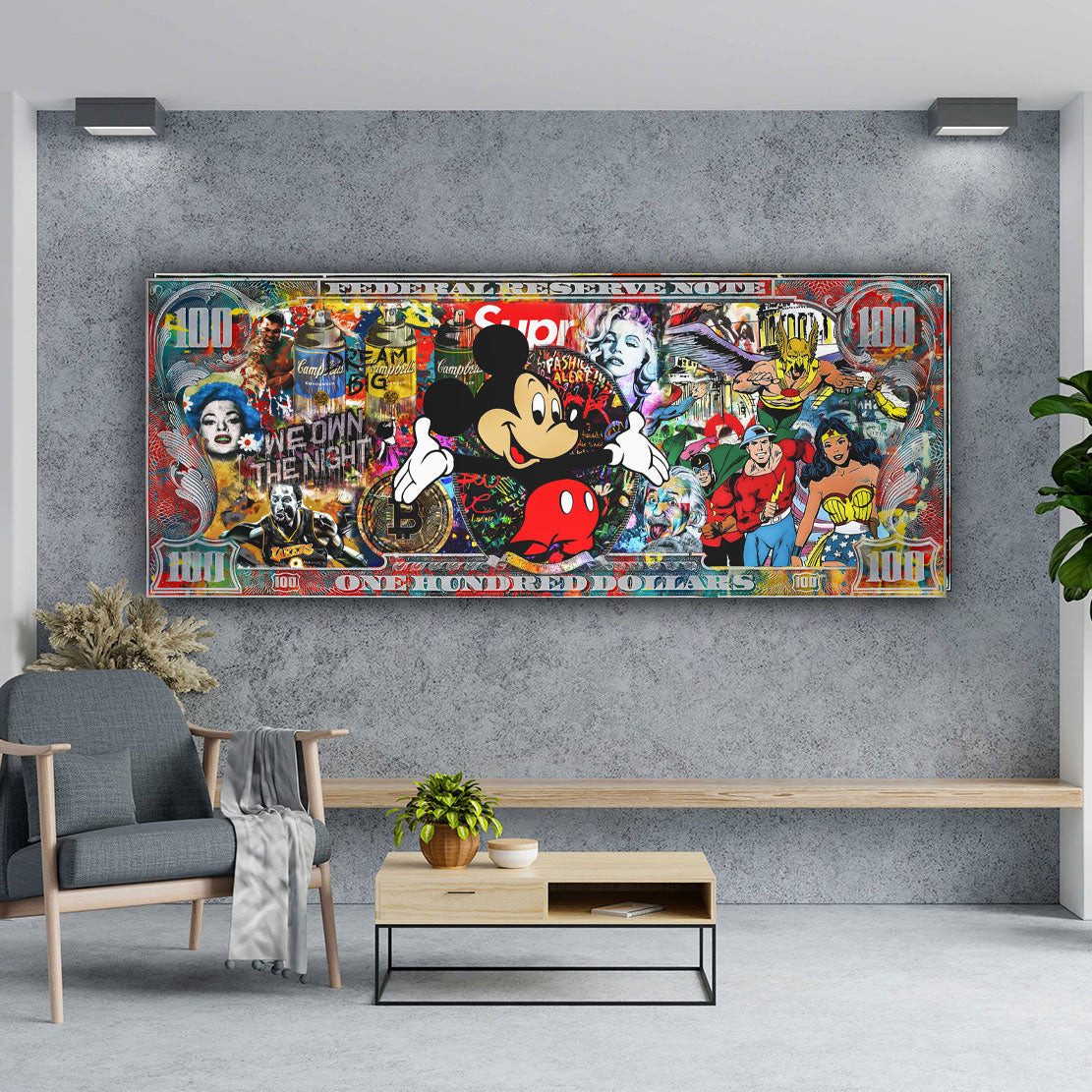 Artedinoi Leinwandbild Dollar Pop Art Maus Leinwandbild Wandbild Deko XL Ku günstig online kaufen